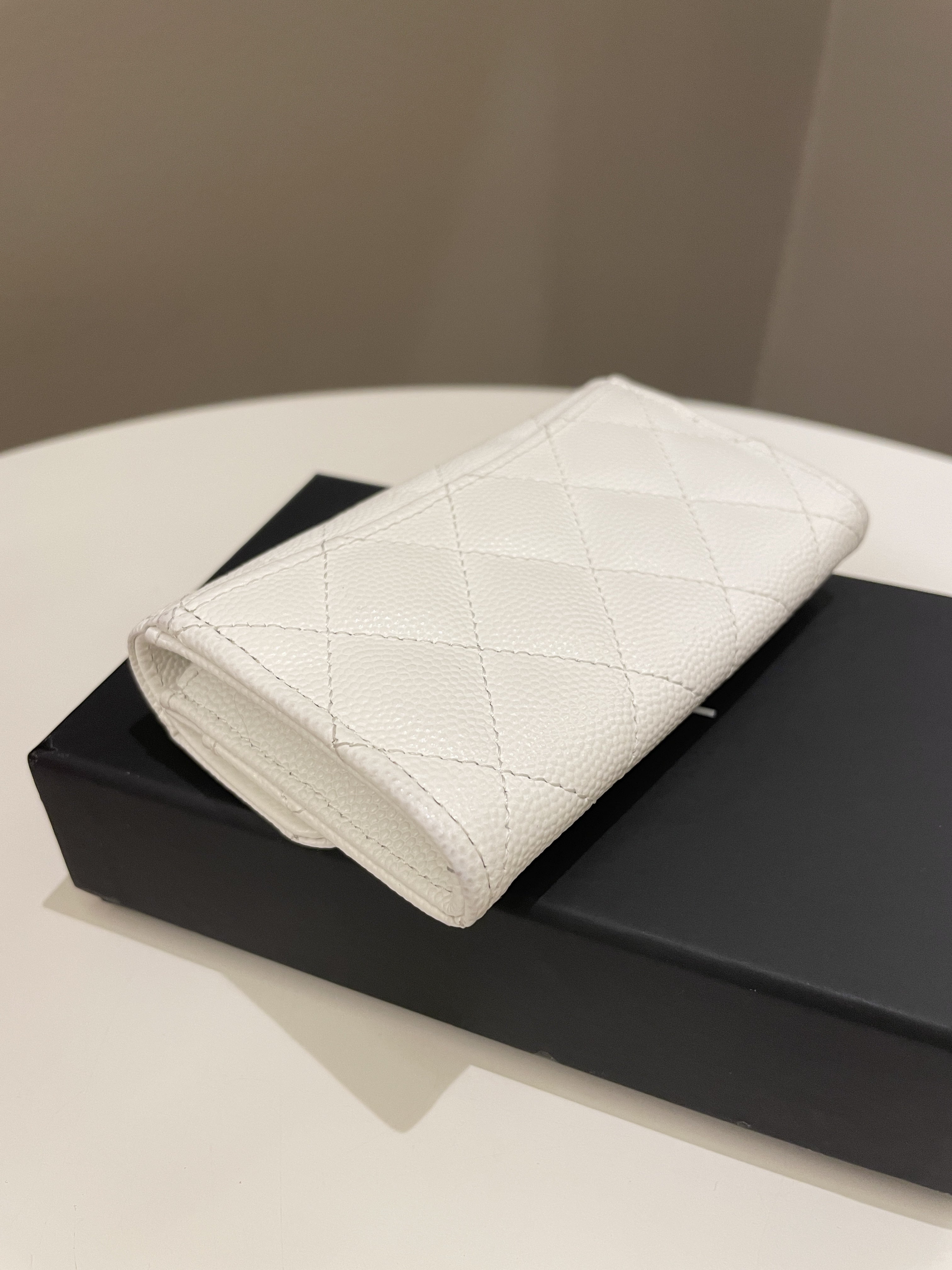 Chanel Classic Quilted Snap Card Holder White Caviar