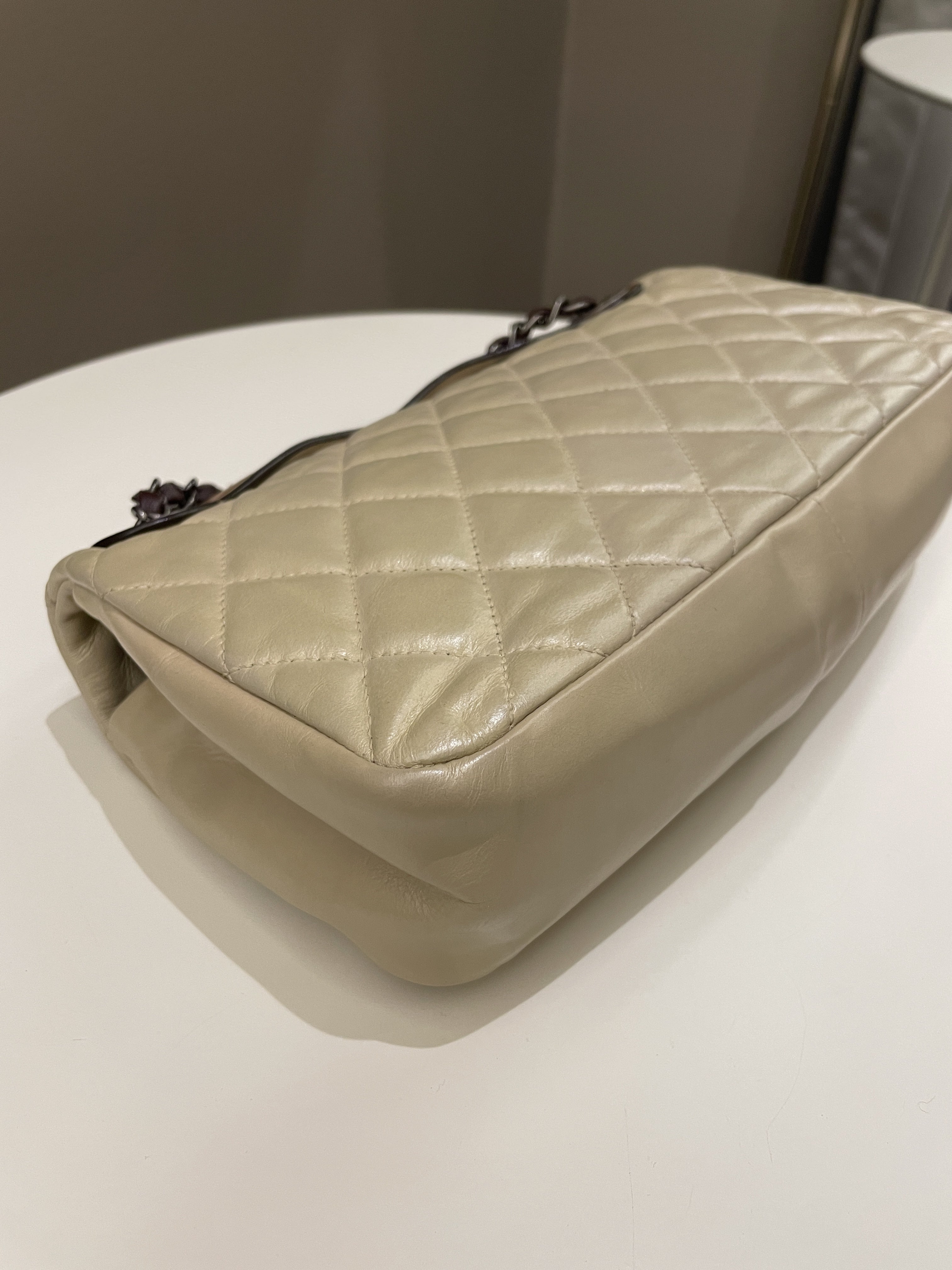 Chanel Quilted Handle Flap Bag Beige Calfskin