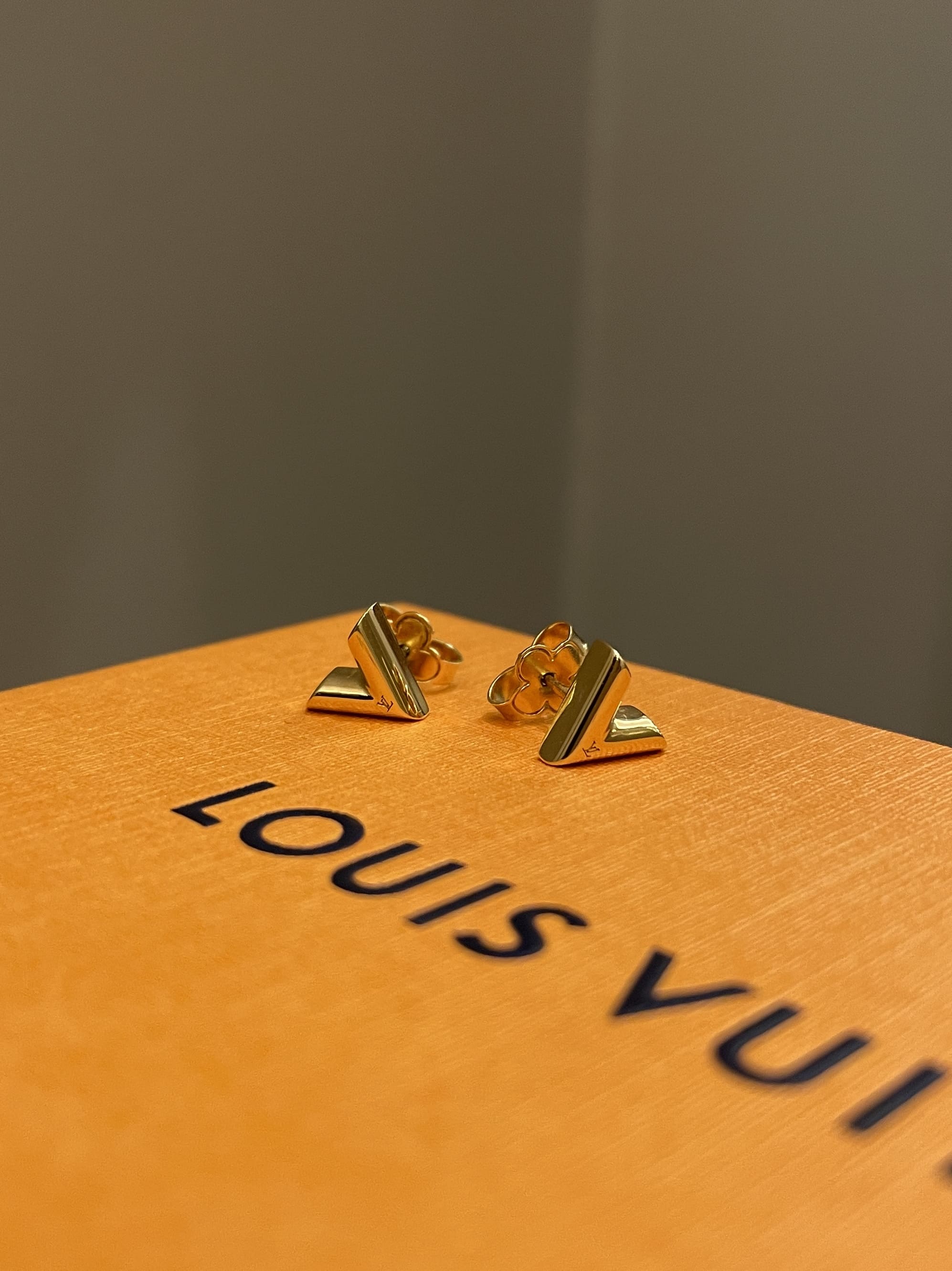 Louis Vuitton Gold Tone Essential V Stud Earrings - 2 Pieces