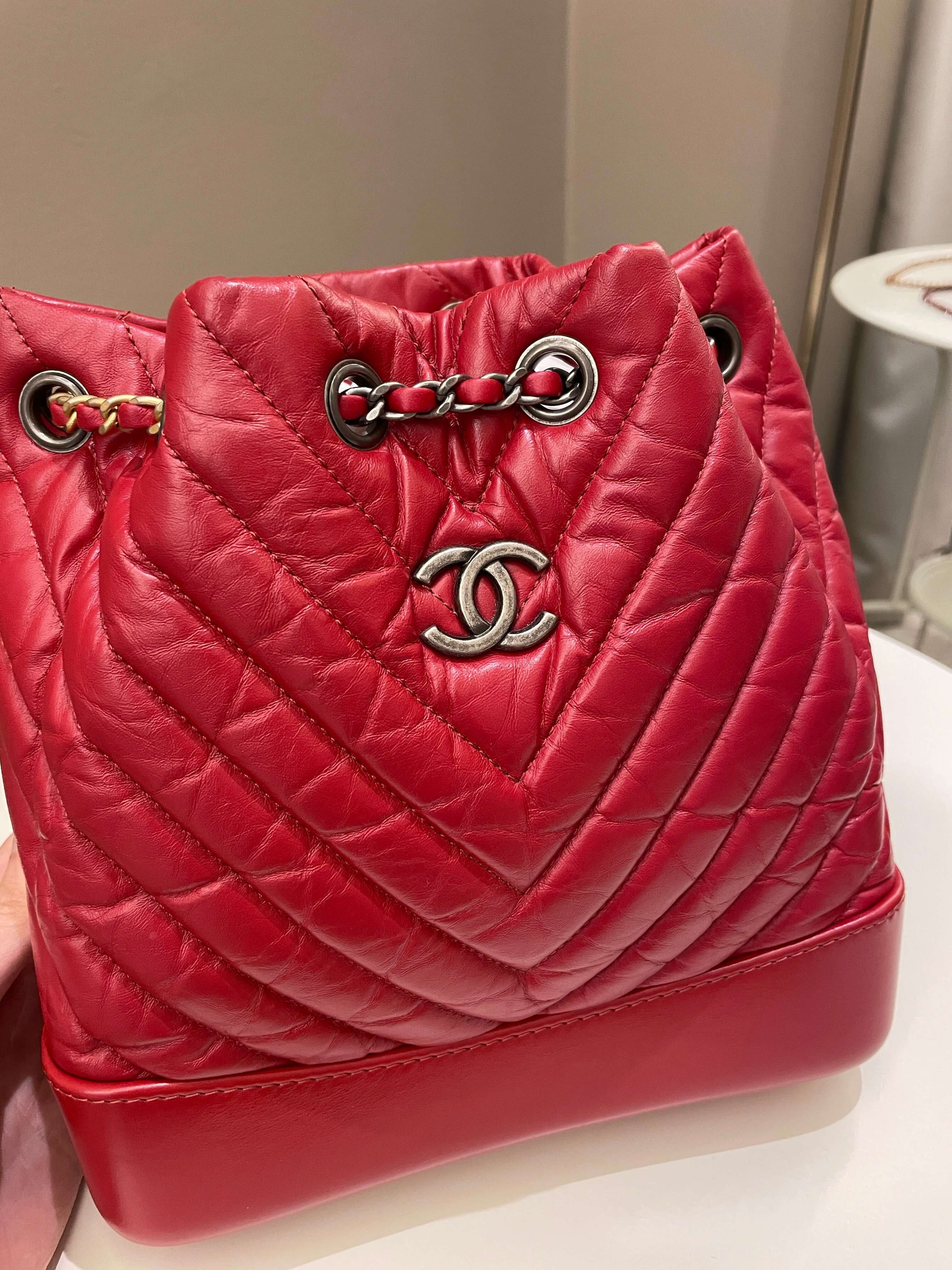 Chanel Chevron Gabrielle Backpack Red Aged Calfskin
