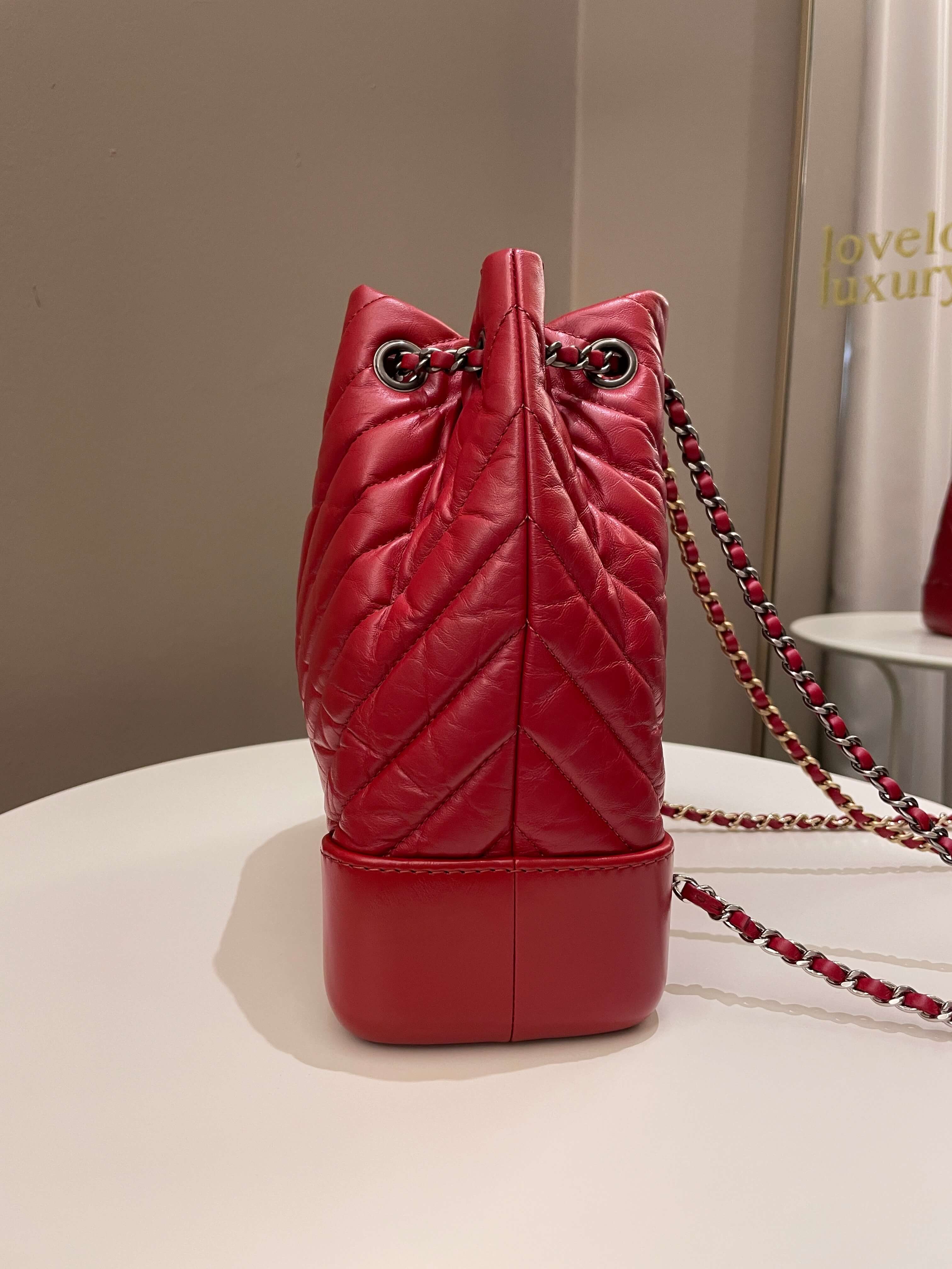 Chanel Red Leather Chevron Gabrielle Backpack Chanel