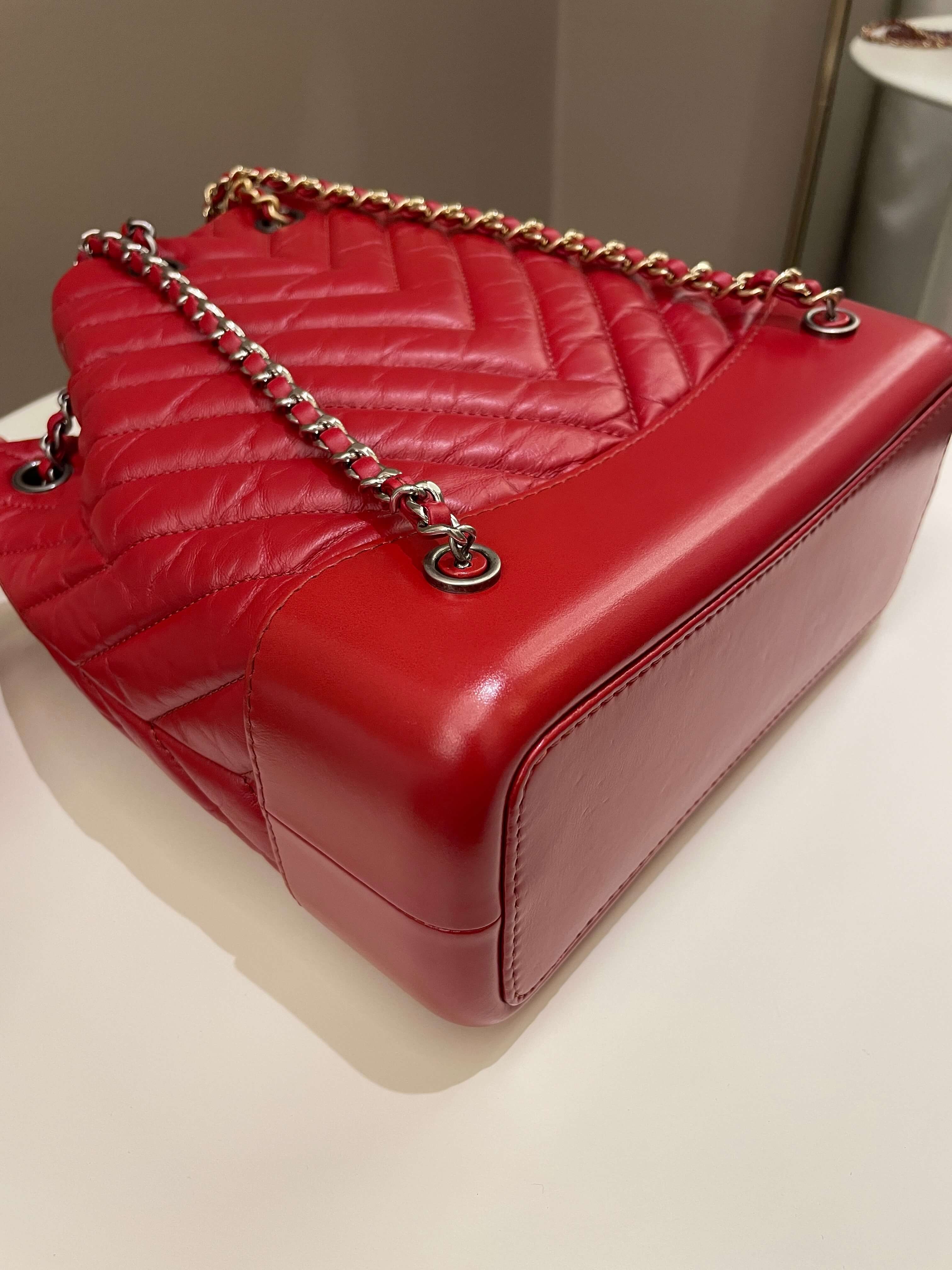 Chanel Chevron Gabrielle Backpack Red Aged Calfskin