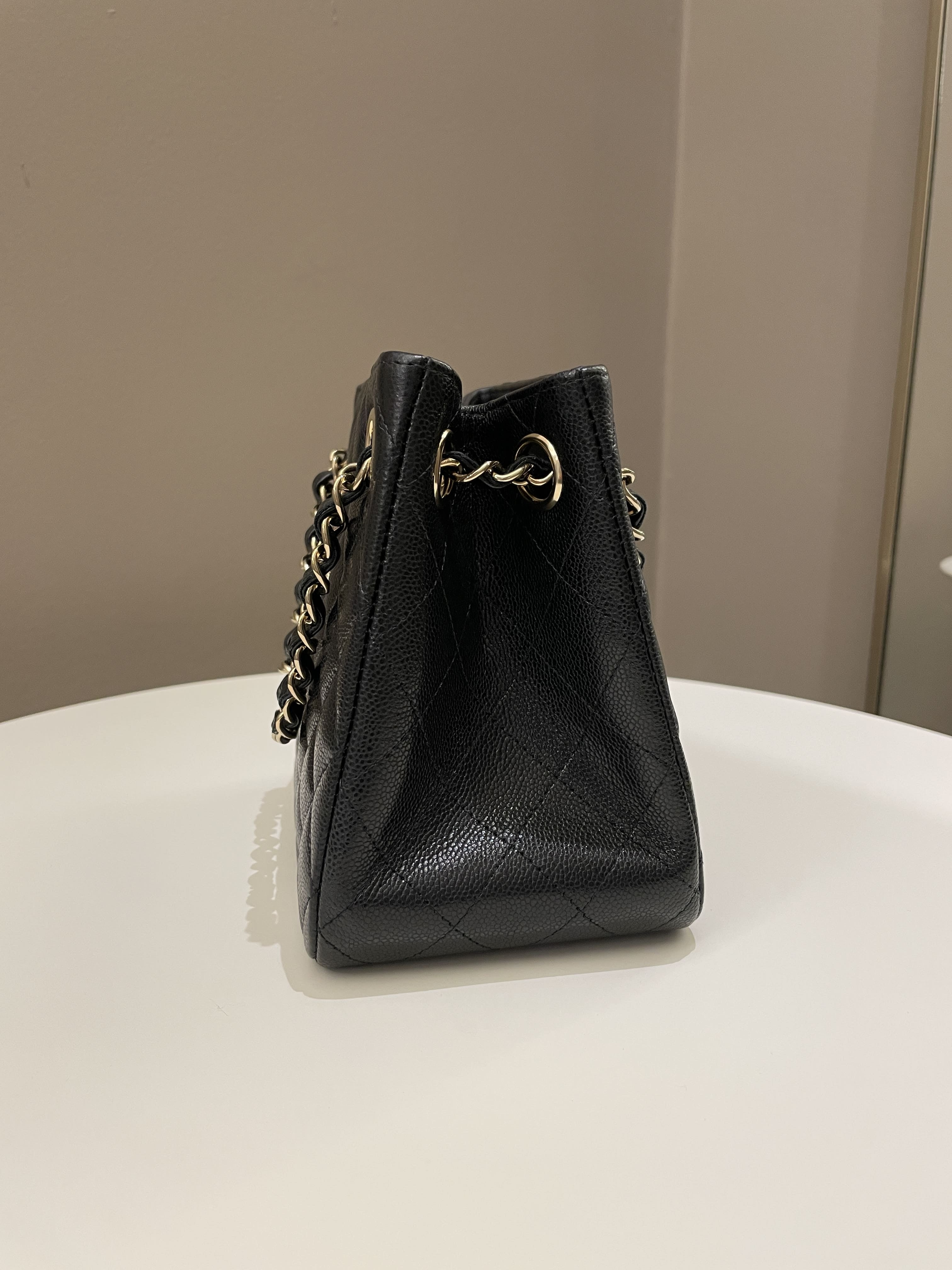 Chanel Quilted Cc Bucket Bag Black Caviar