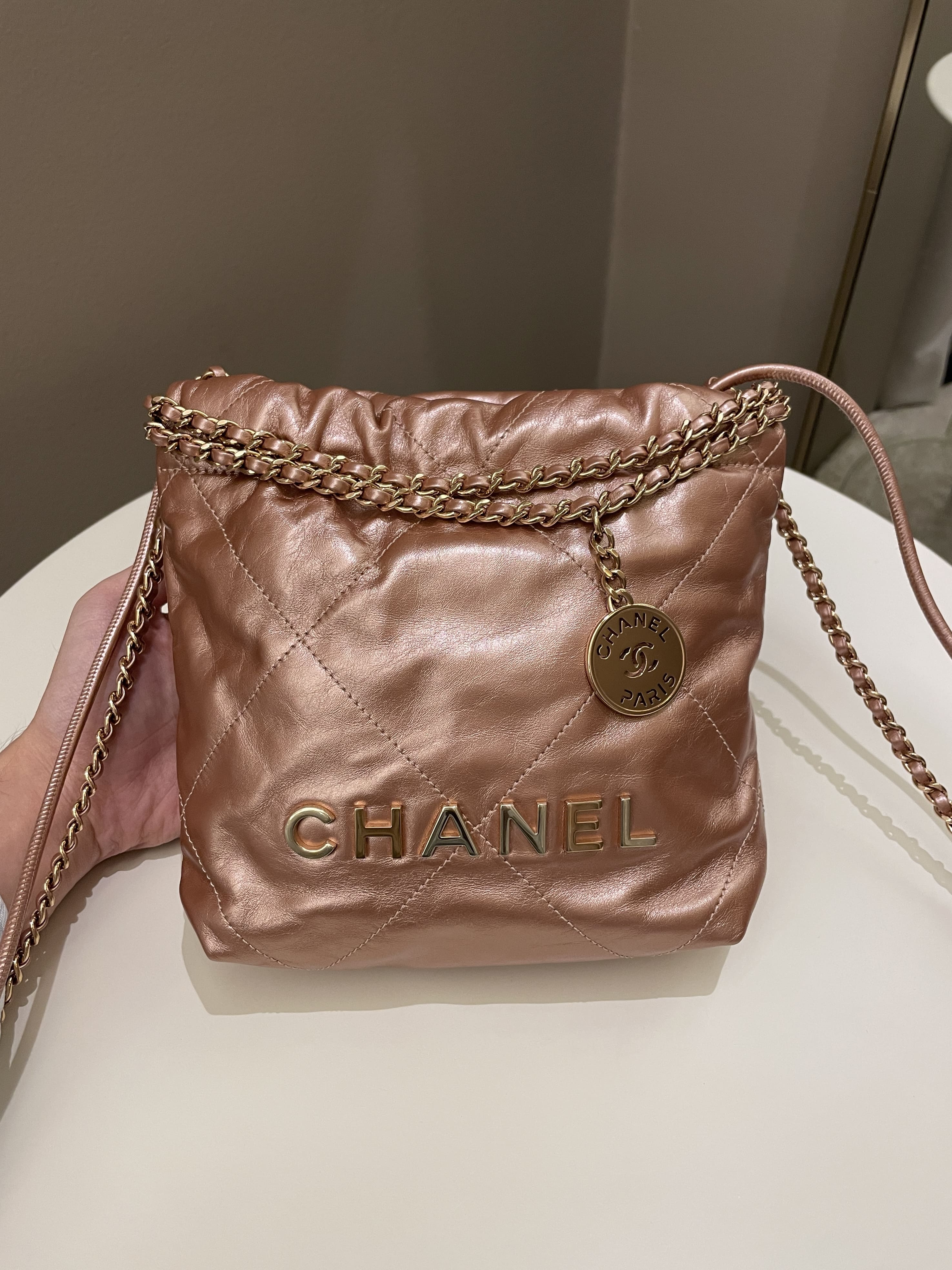Chanel 23S Mini 22 Metallic Rose Gold Copper