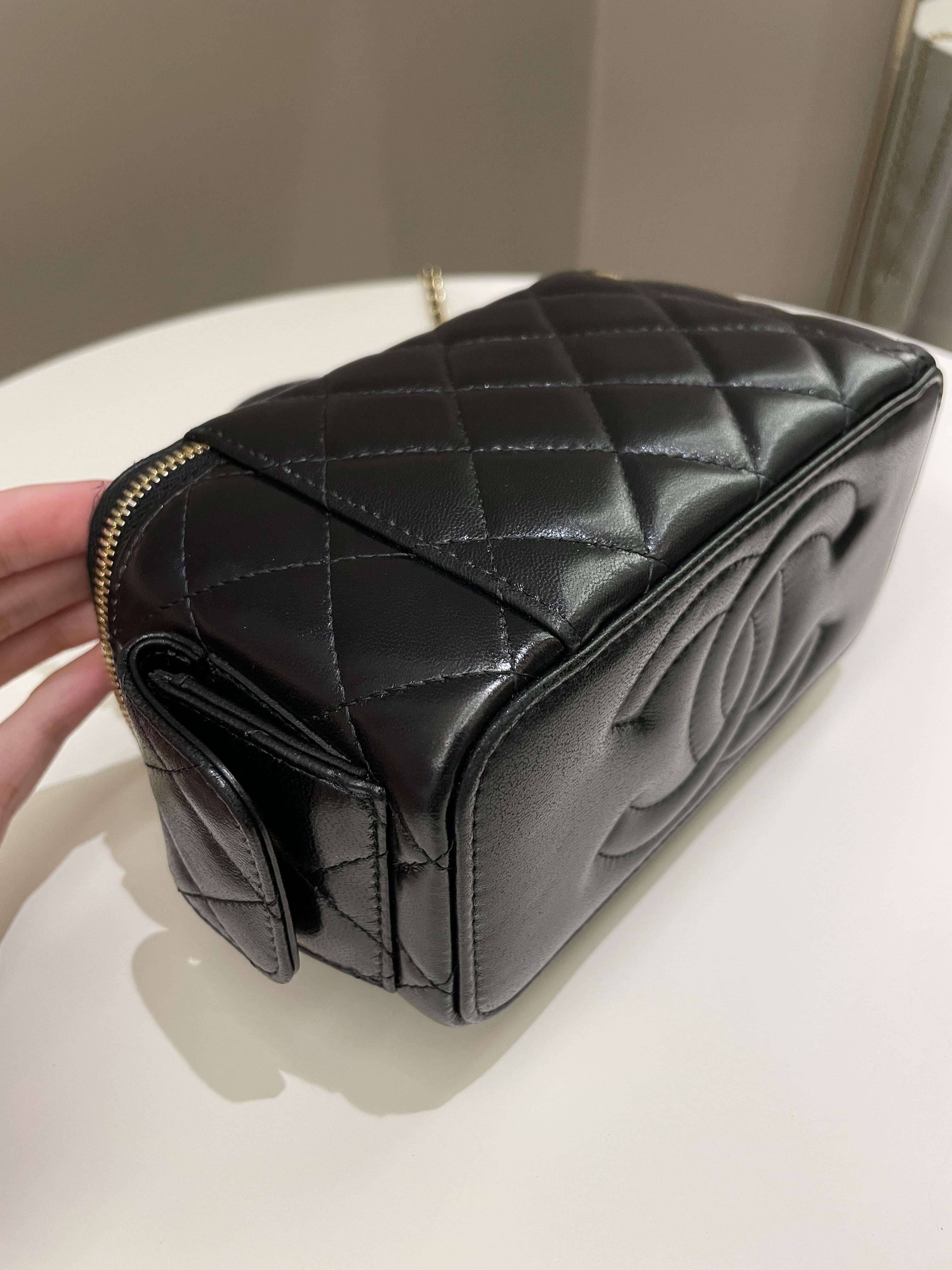 Chanel Polly Pocket Multi Pocket Vanity Case Bag Black Glazed Lambskin