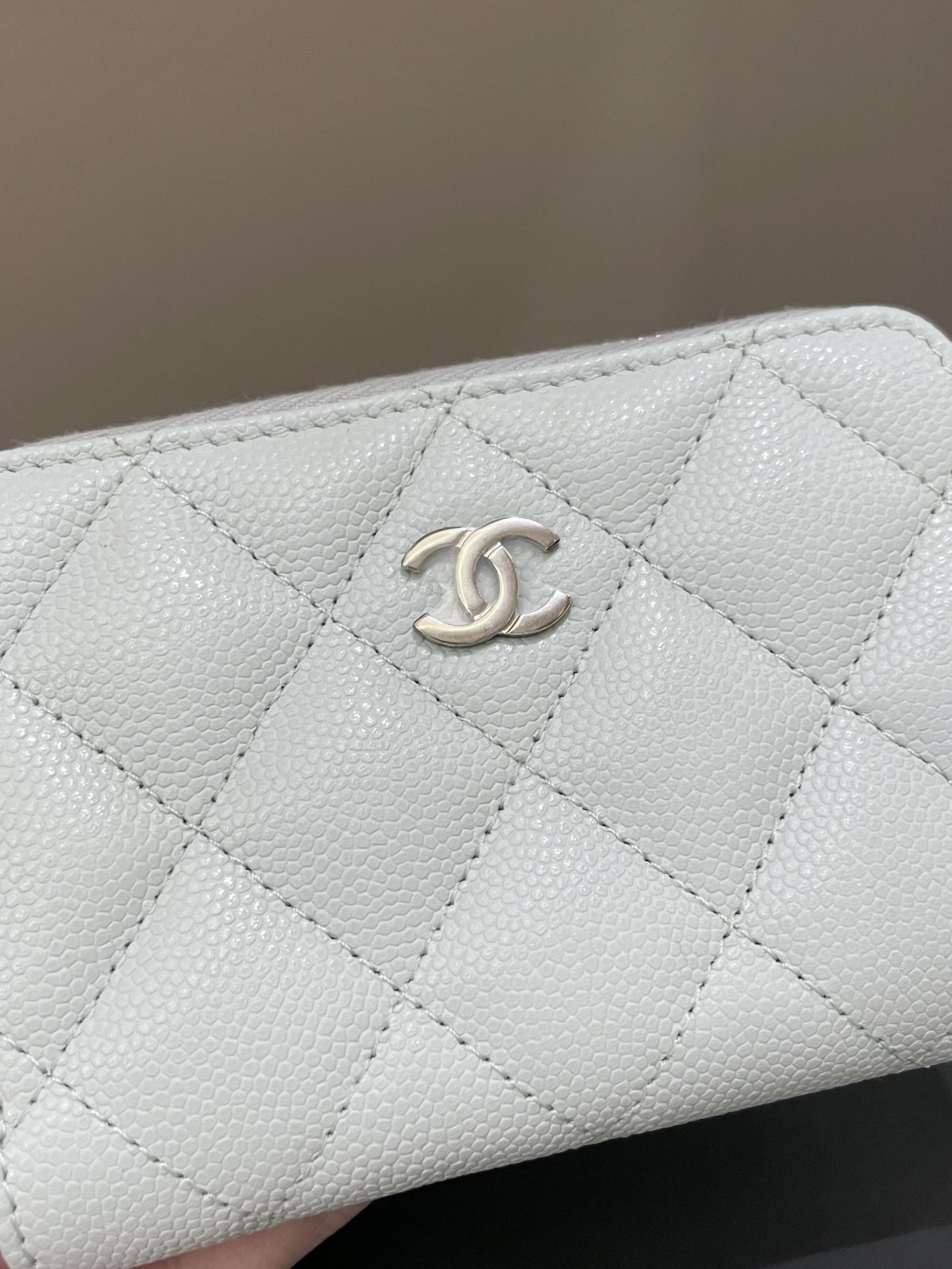 Chanel Classic Quilted Zip Purse Pale Blue Caviar