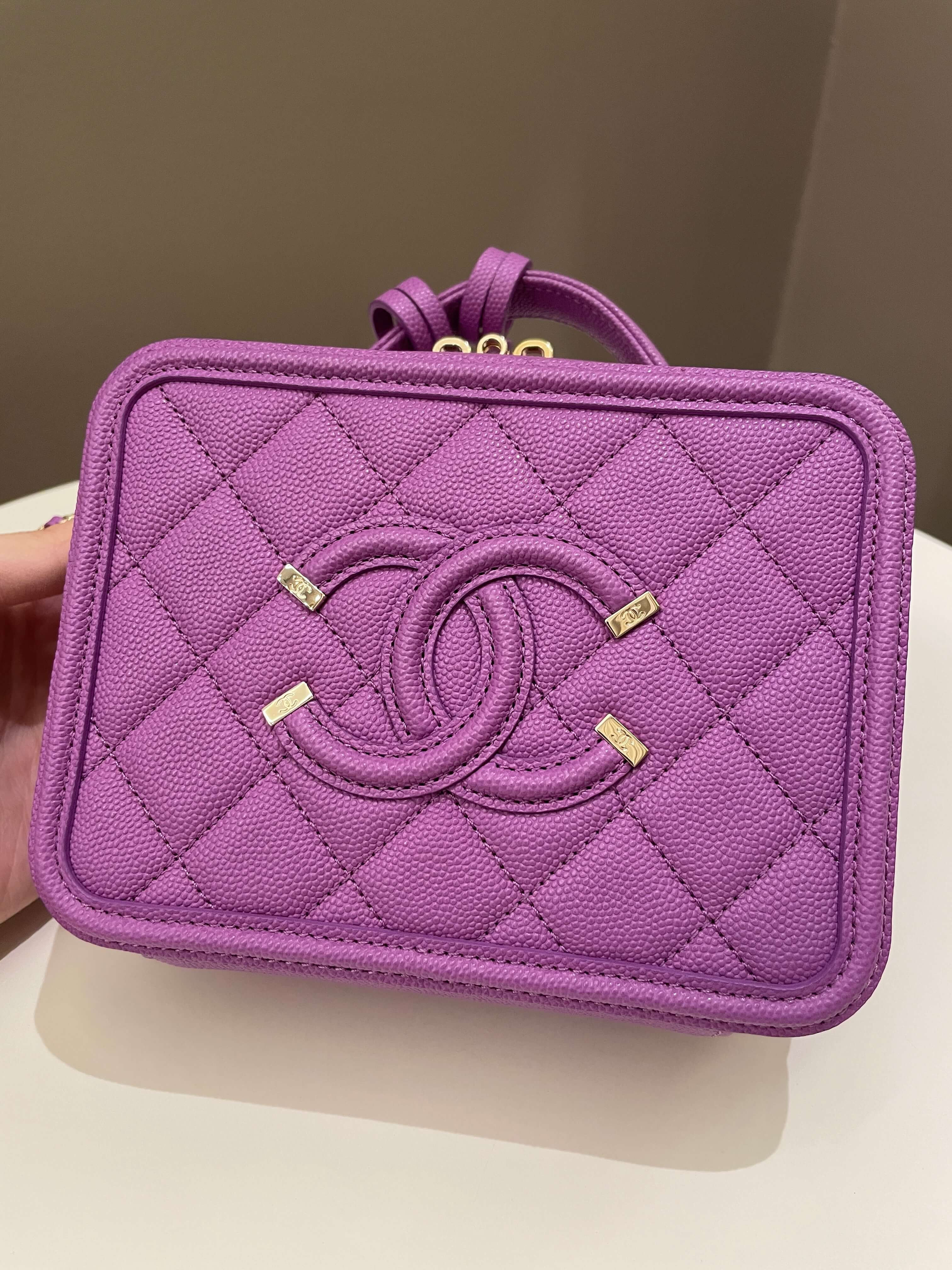 Chanel Filigree Vanity Case Purple Caviar