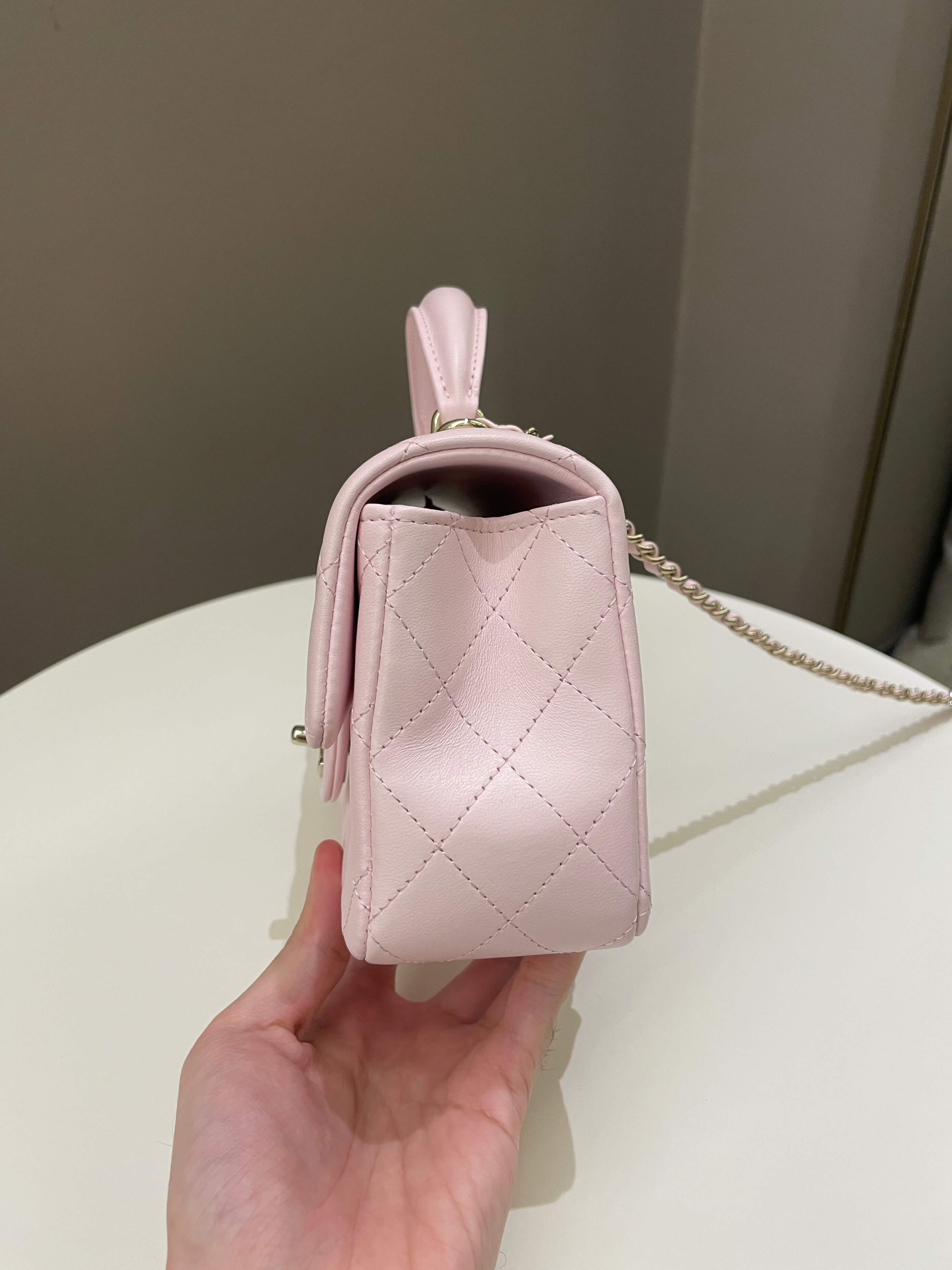 Chanel Quilted Top Handle Mini Rectangular Pale Pink Lambskin