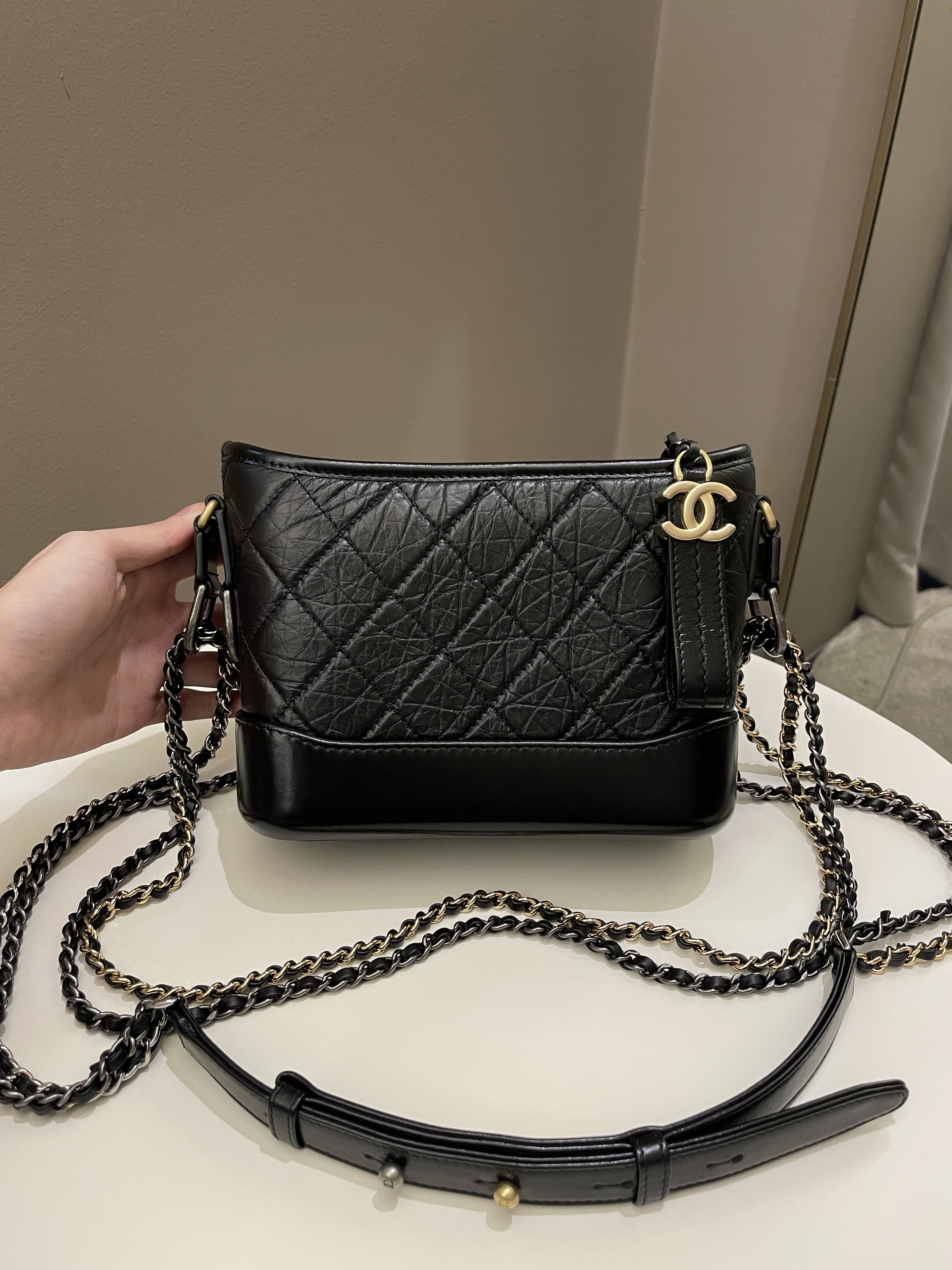 Chanel Quilted Gabrielle Hobo Black Aged Calfskin