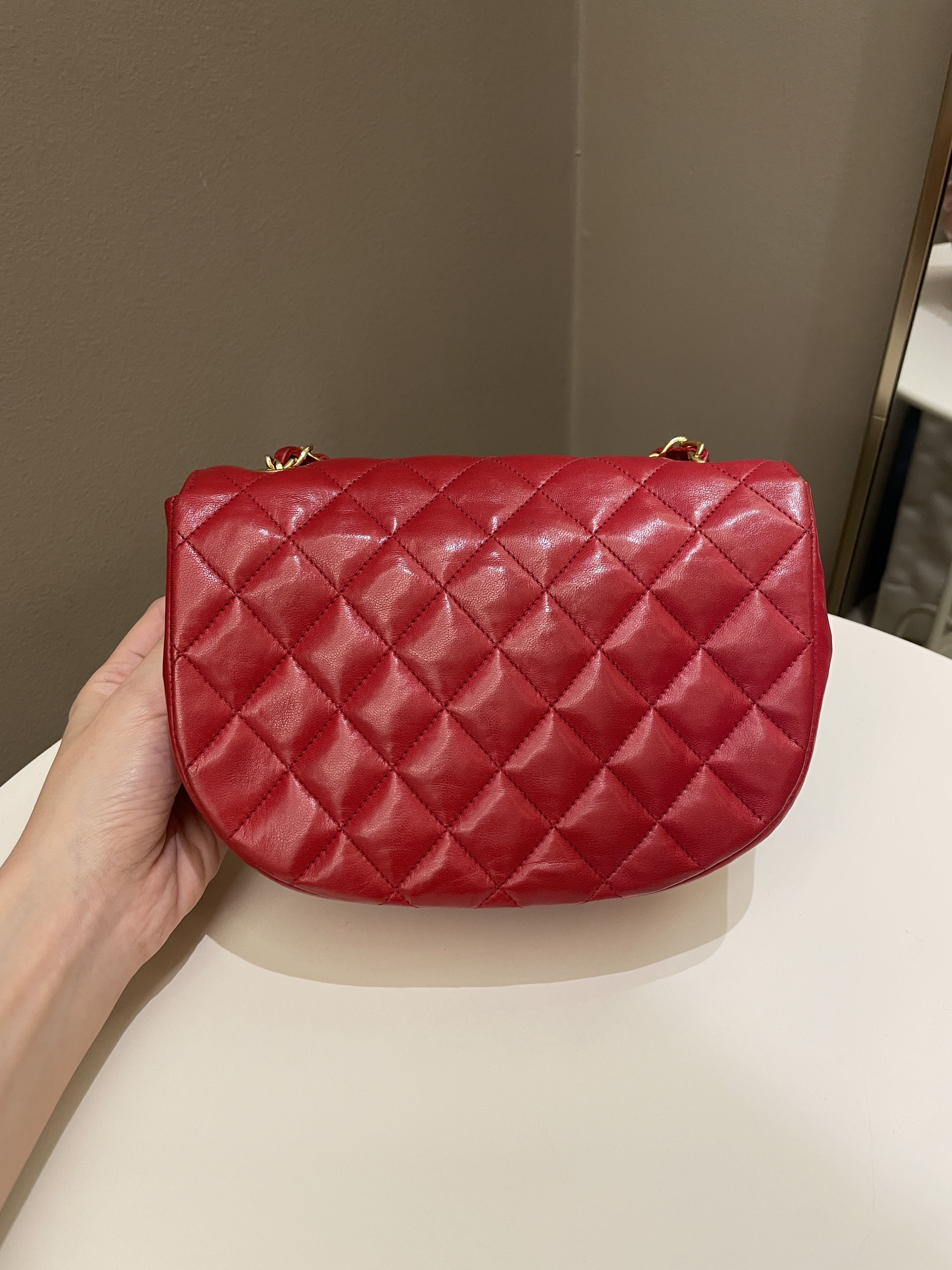 Chanel Vintage Quilted Cc Curve Bag Red Lambskin