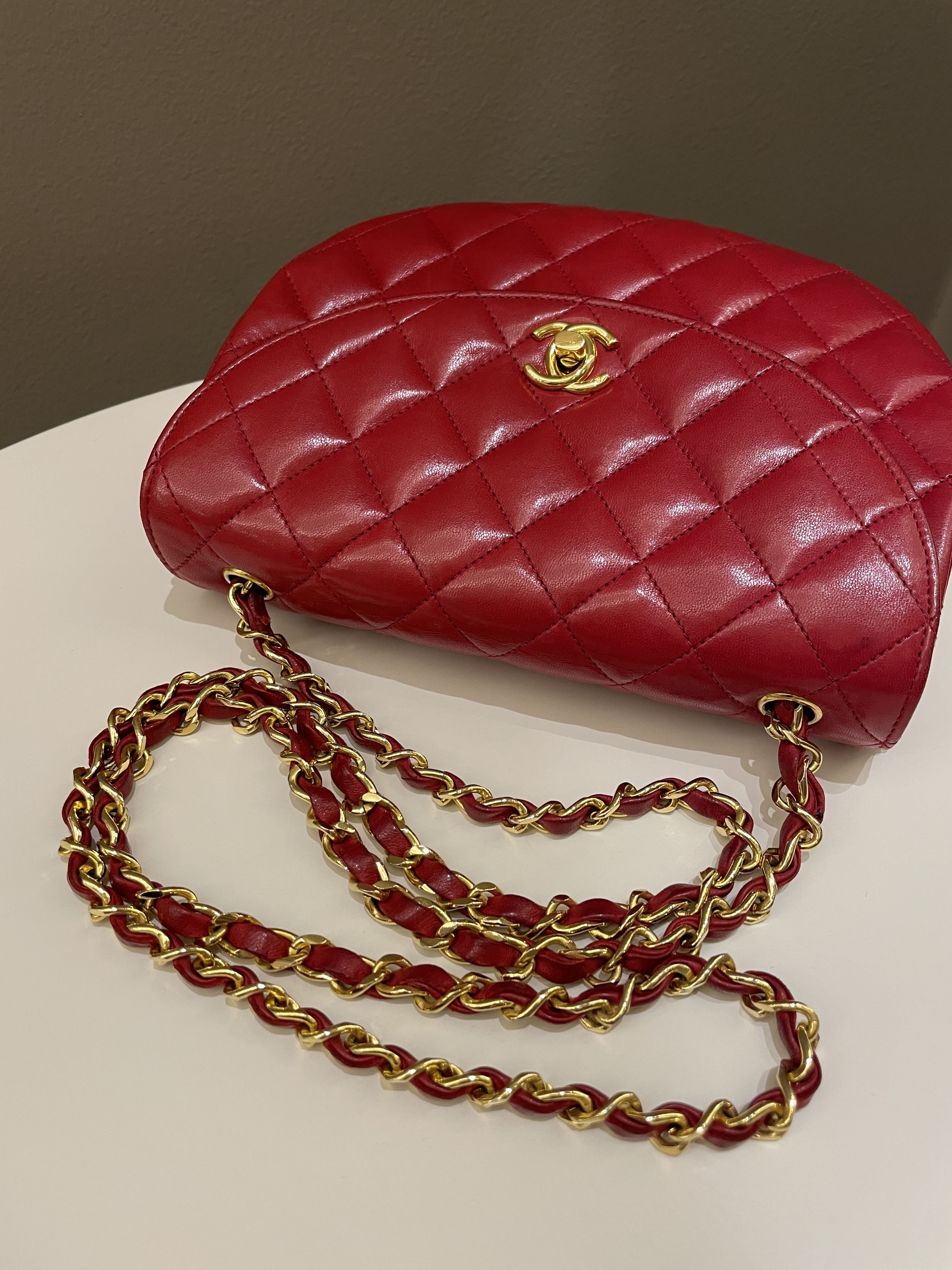 Chanel Vintage Quilted Cc Curve Bag Red Lambskin