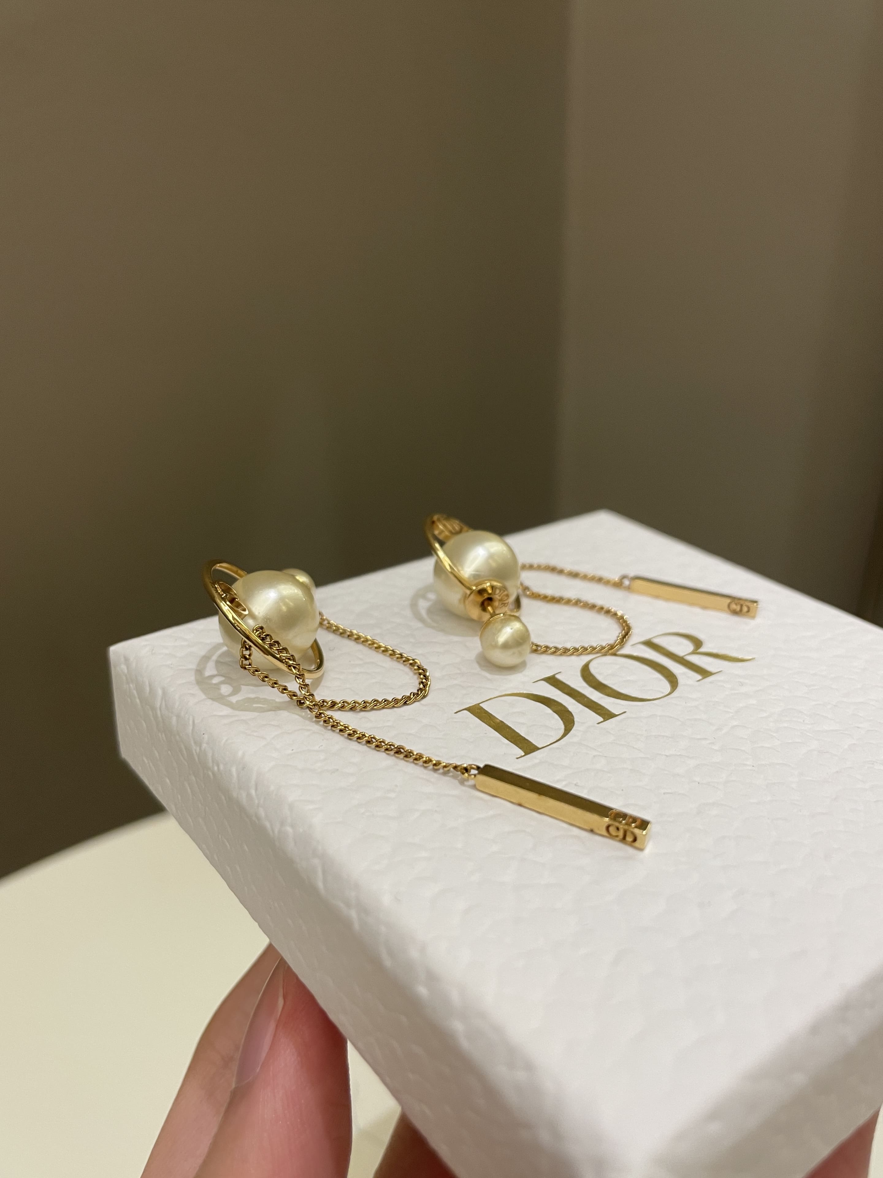 Dior Pearl Tribal Dangling Earrings Ivory Pearls