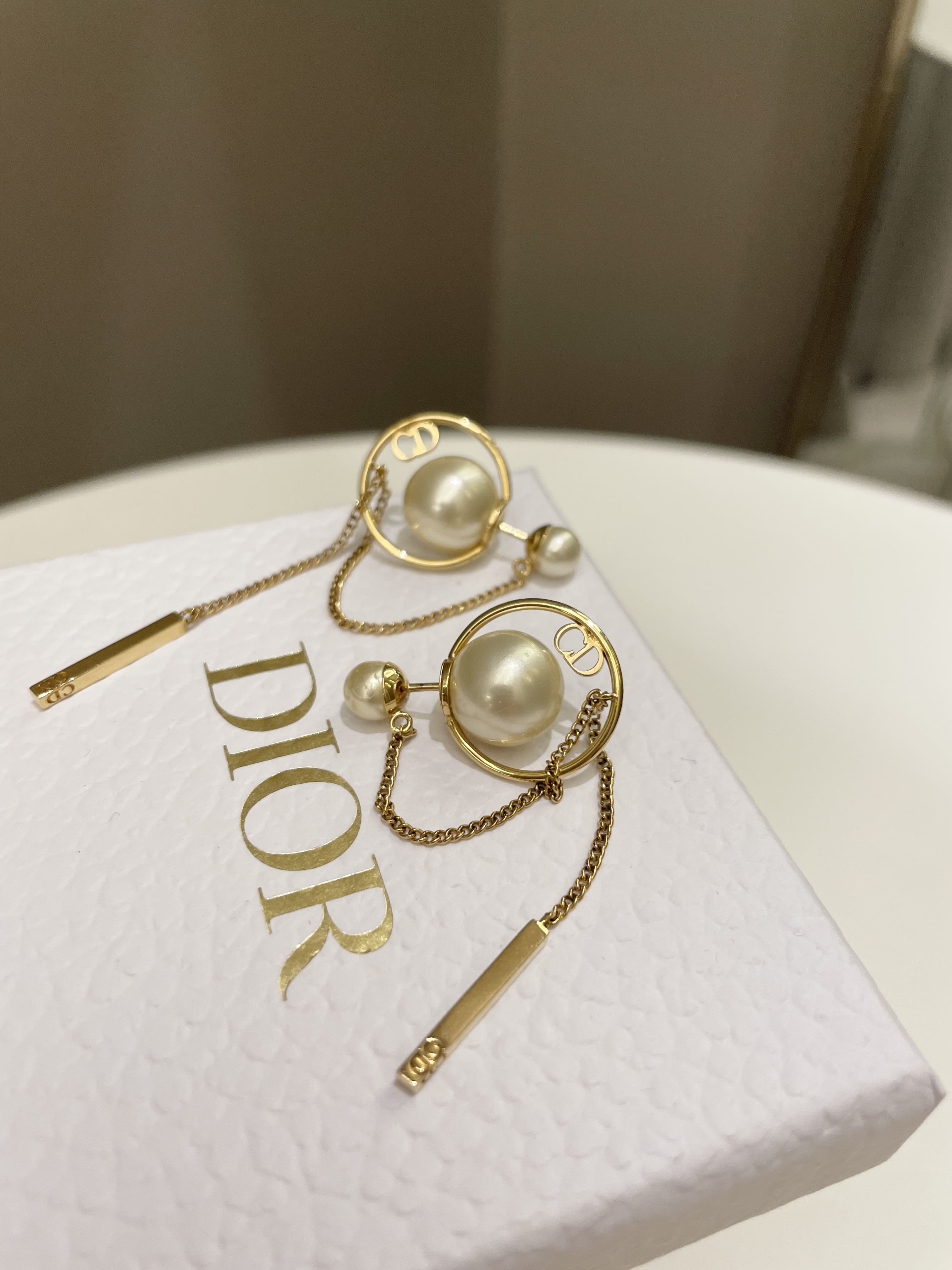 Dior Pearl Tribal Dangling Earrings Ivory Pearls