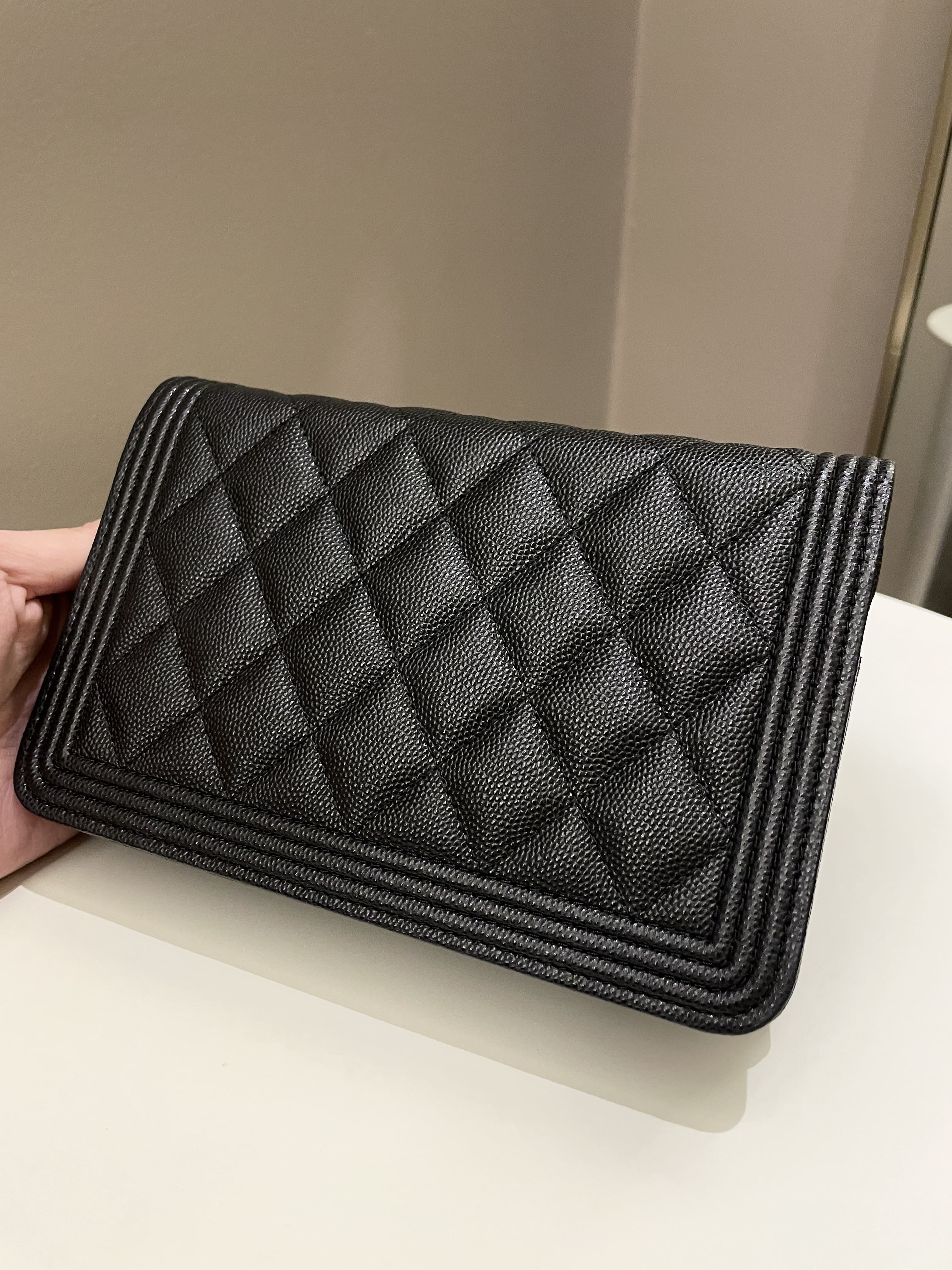 Chanel Quilted Boy Wallet On Chain Black Caviar