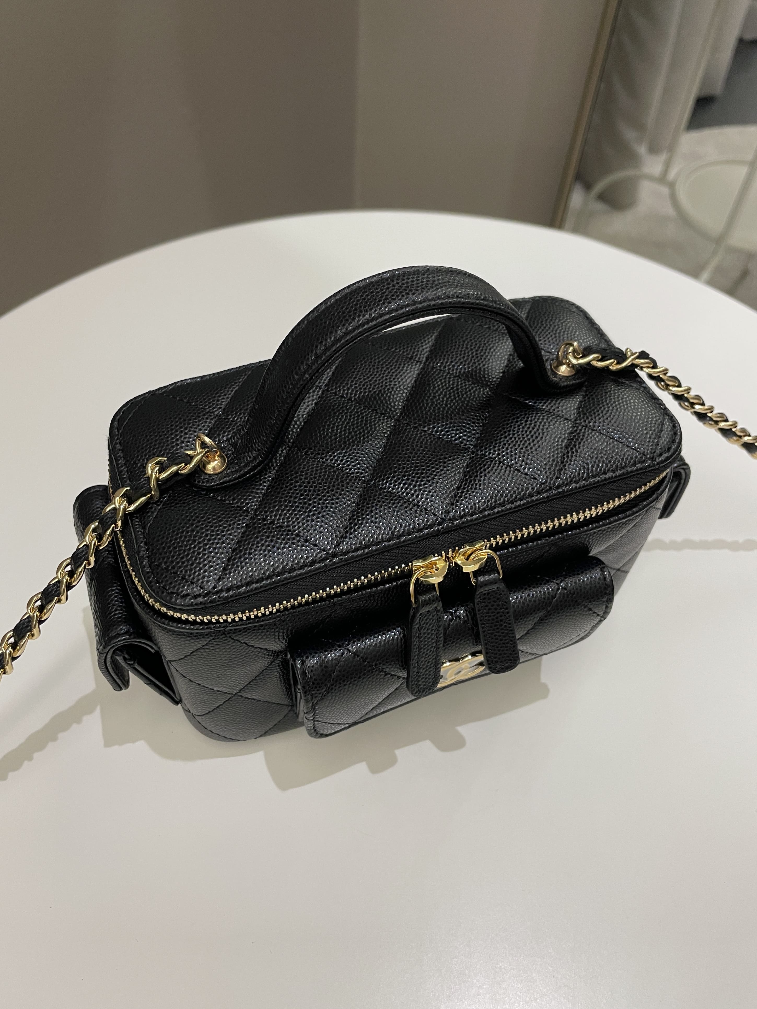 Chanel Polly Pocket Multi Pocket Vanity Case Bag Black Caviar