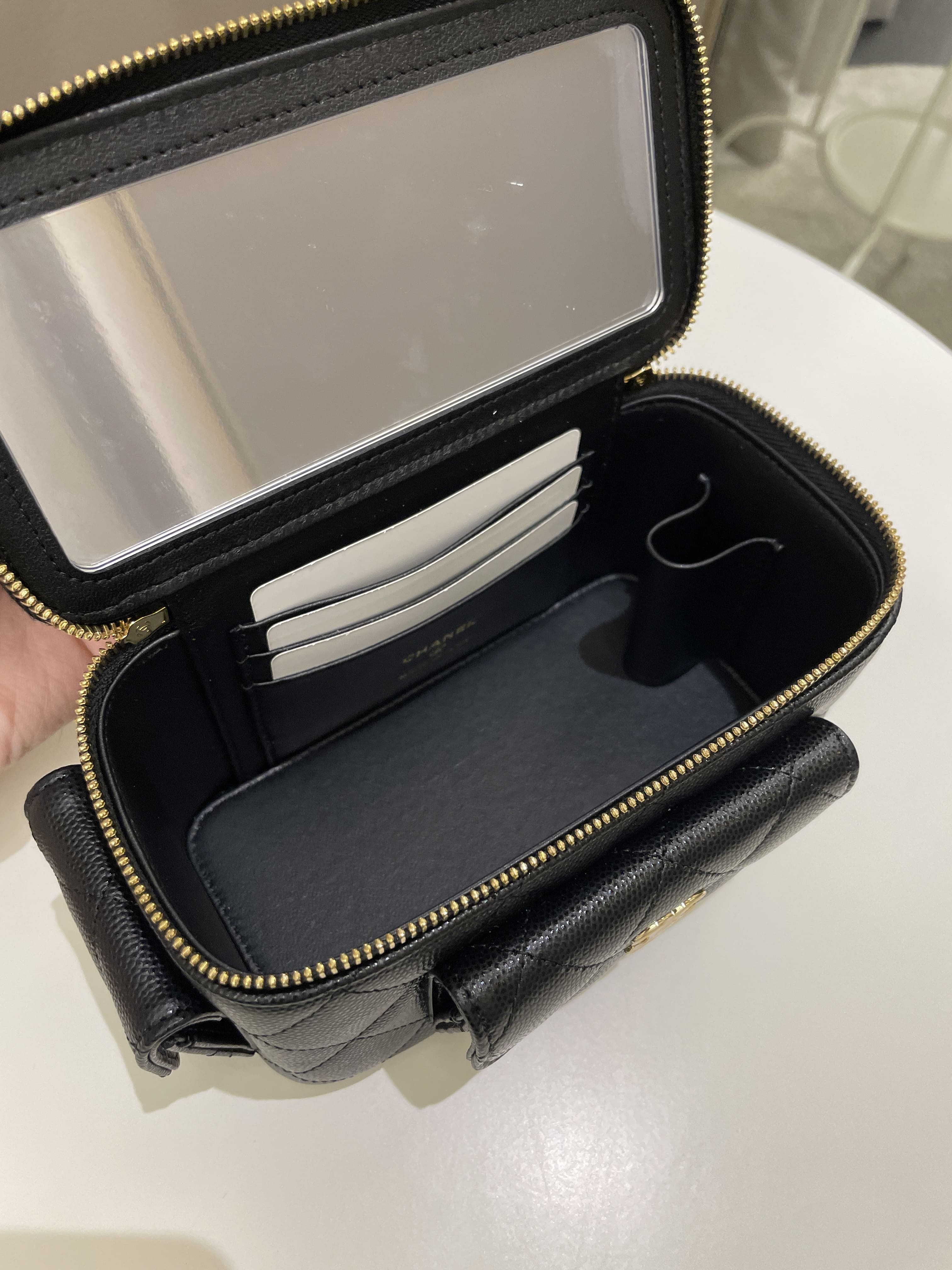 Chanel Polly Pocket Multi Pocket Vanity Case Bag Black Caviar
