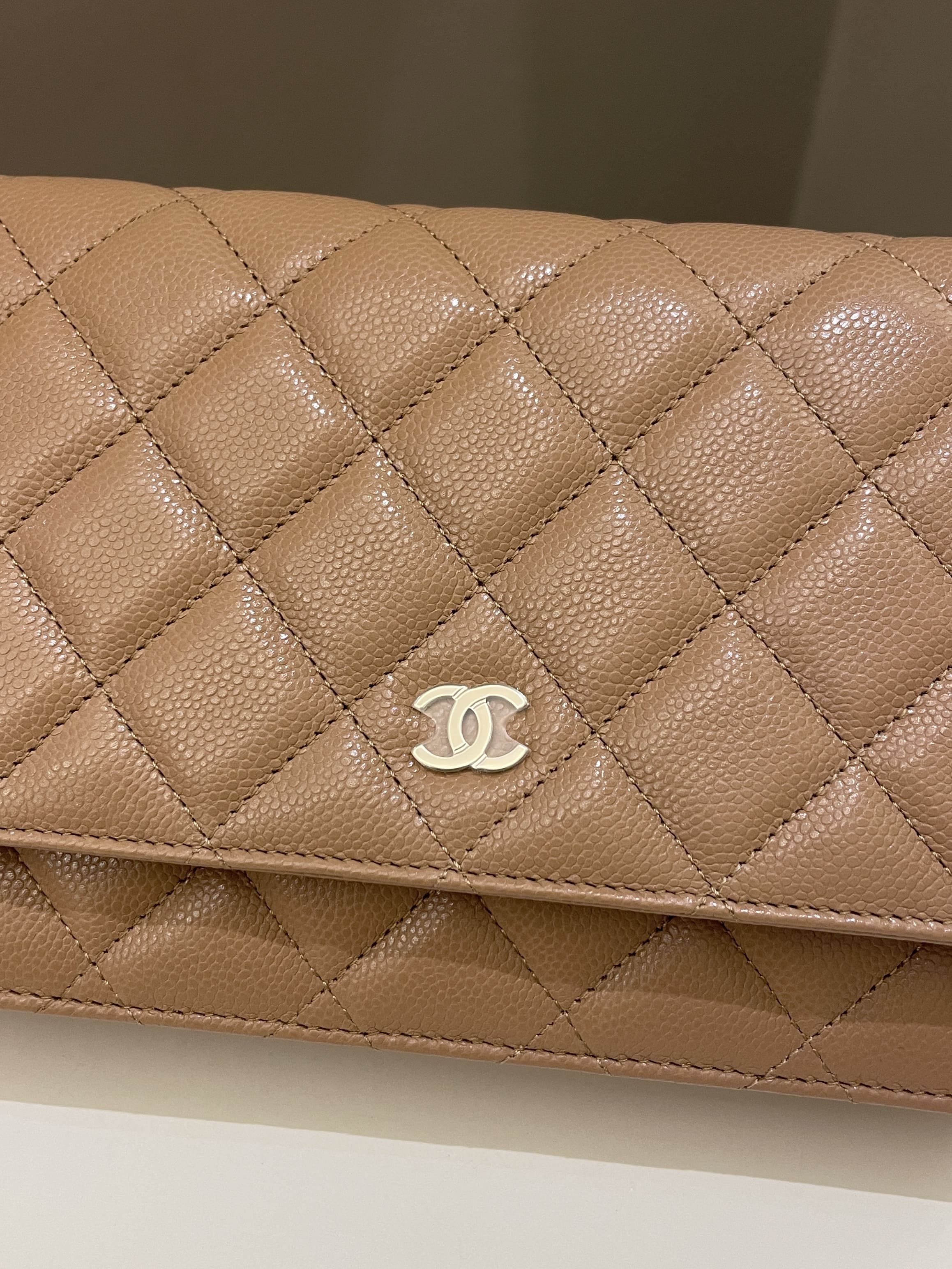 Chanel Classic Quilted Wallet on Chain Dark Nude Beige Caviar