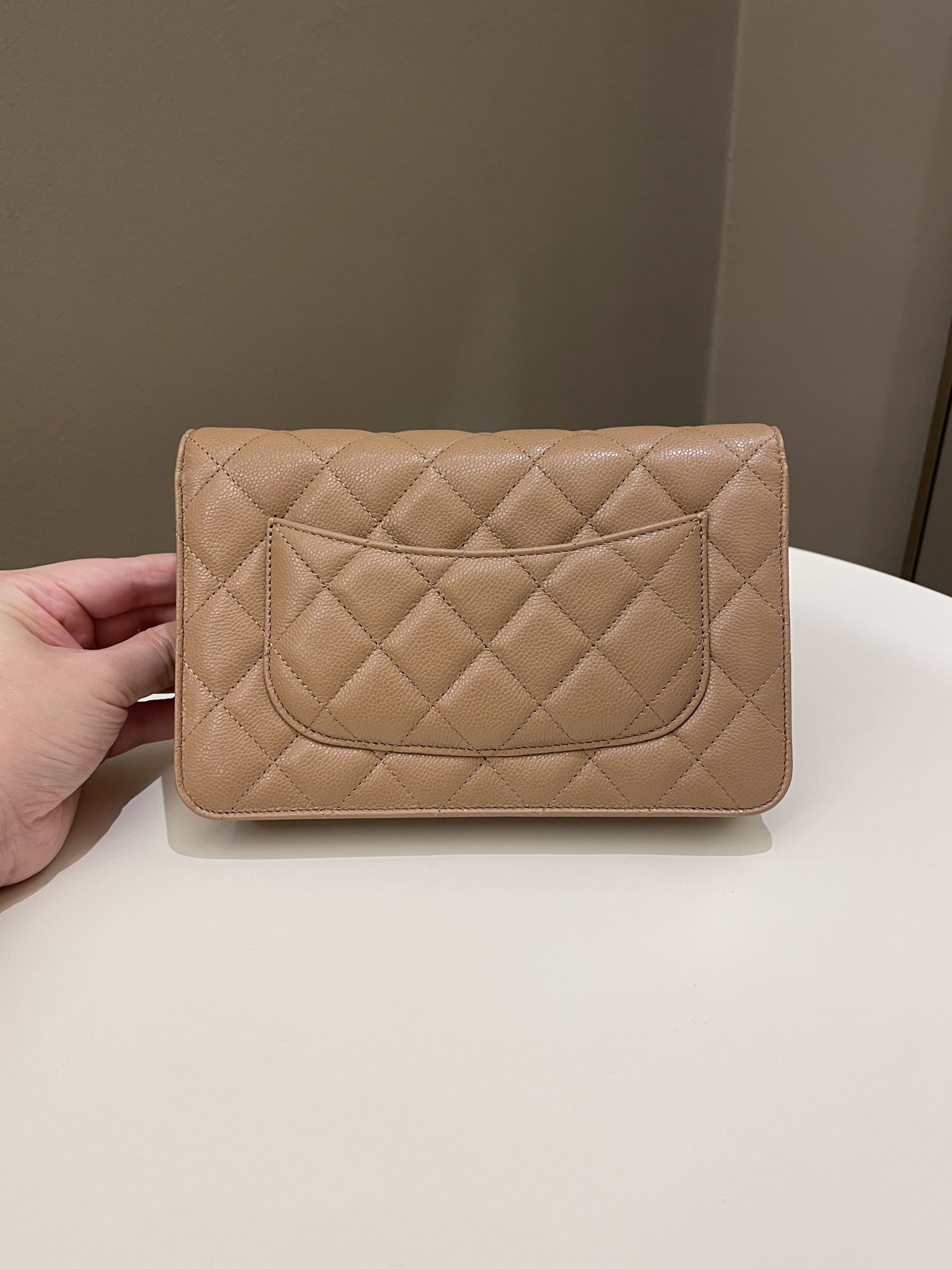 Chanel Classic Quilted Wallet on Chain Dark Nude Beige Caviar