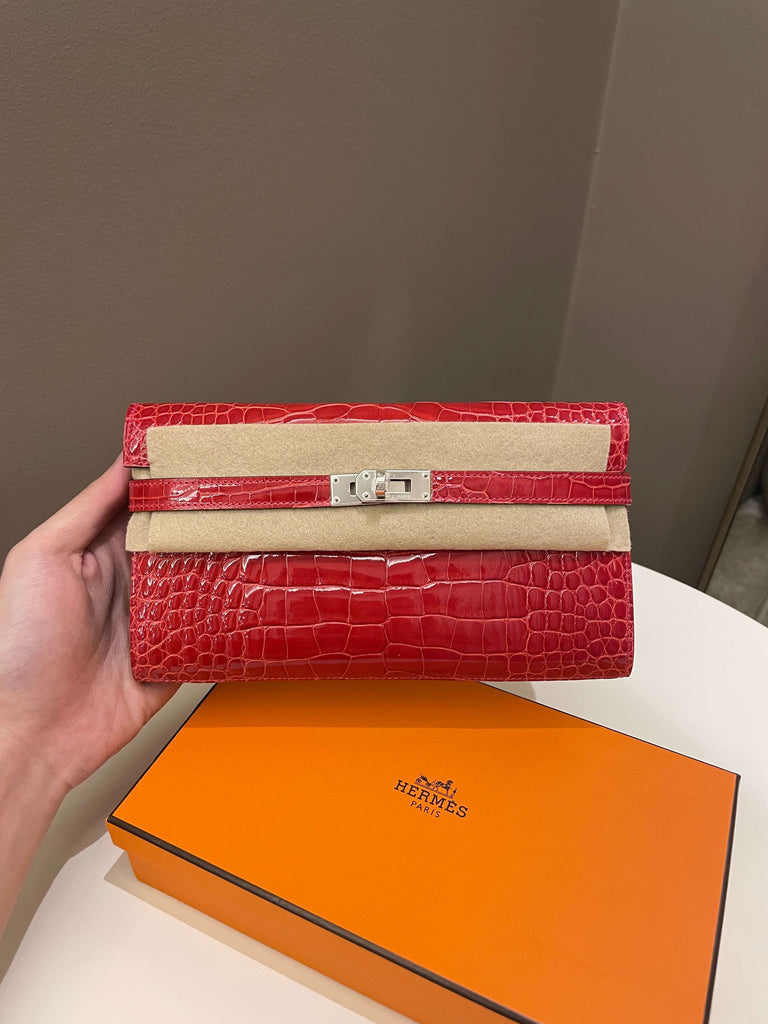 HERMES Paris Poppy Orange Dogon Duo Wallet And Change Purse