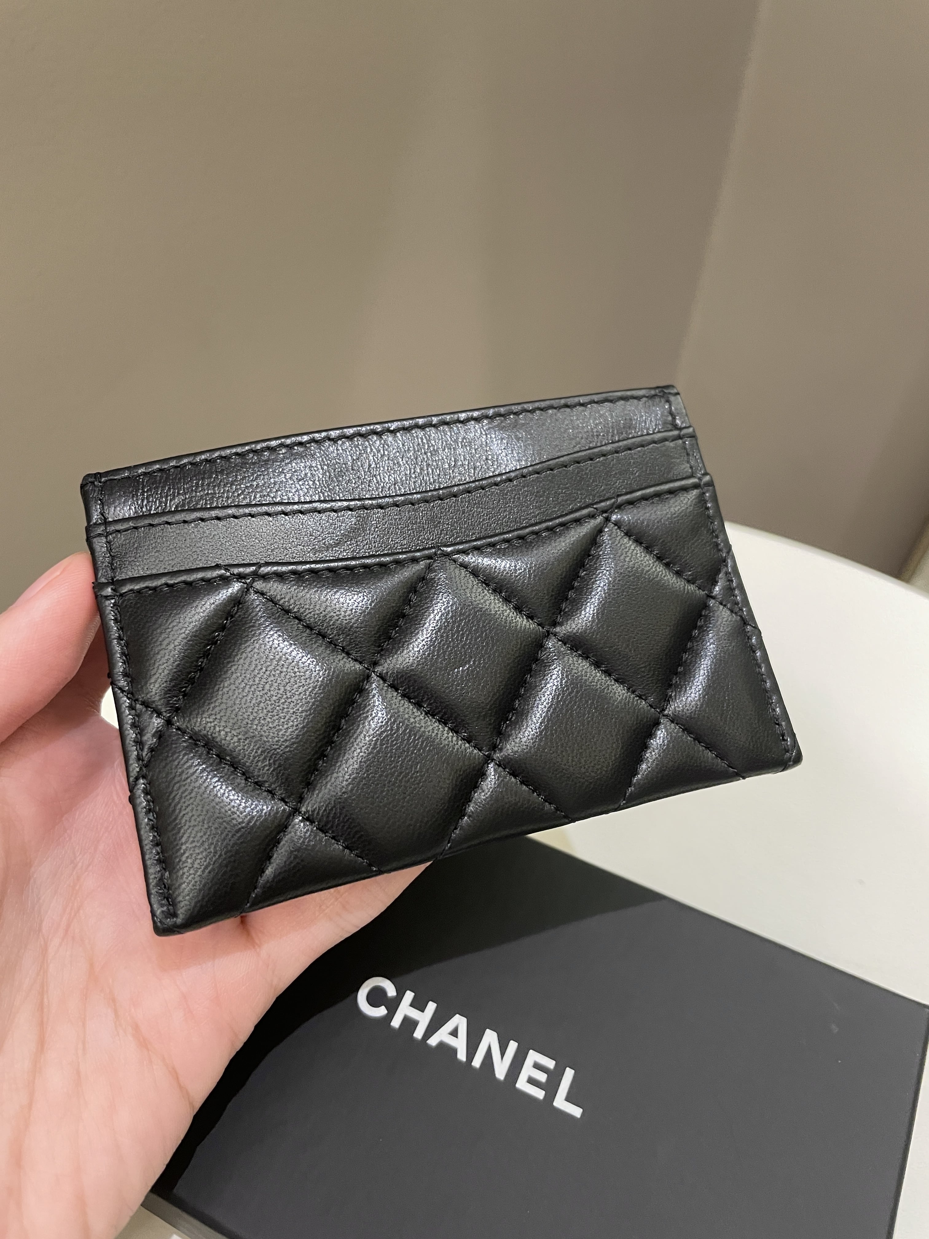 Chanel Classic CC Flat Card Holder Black Lambskin