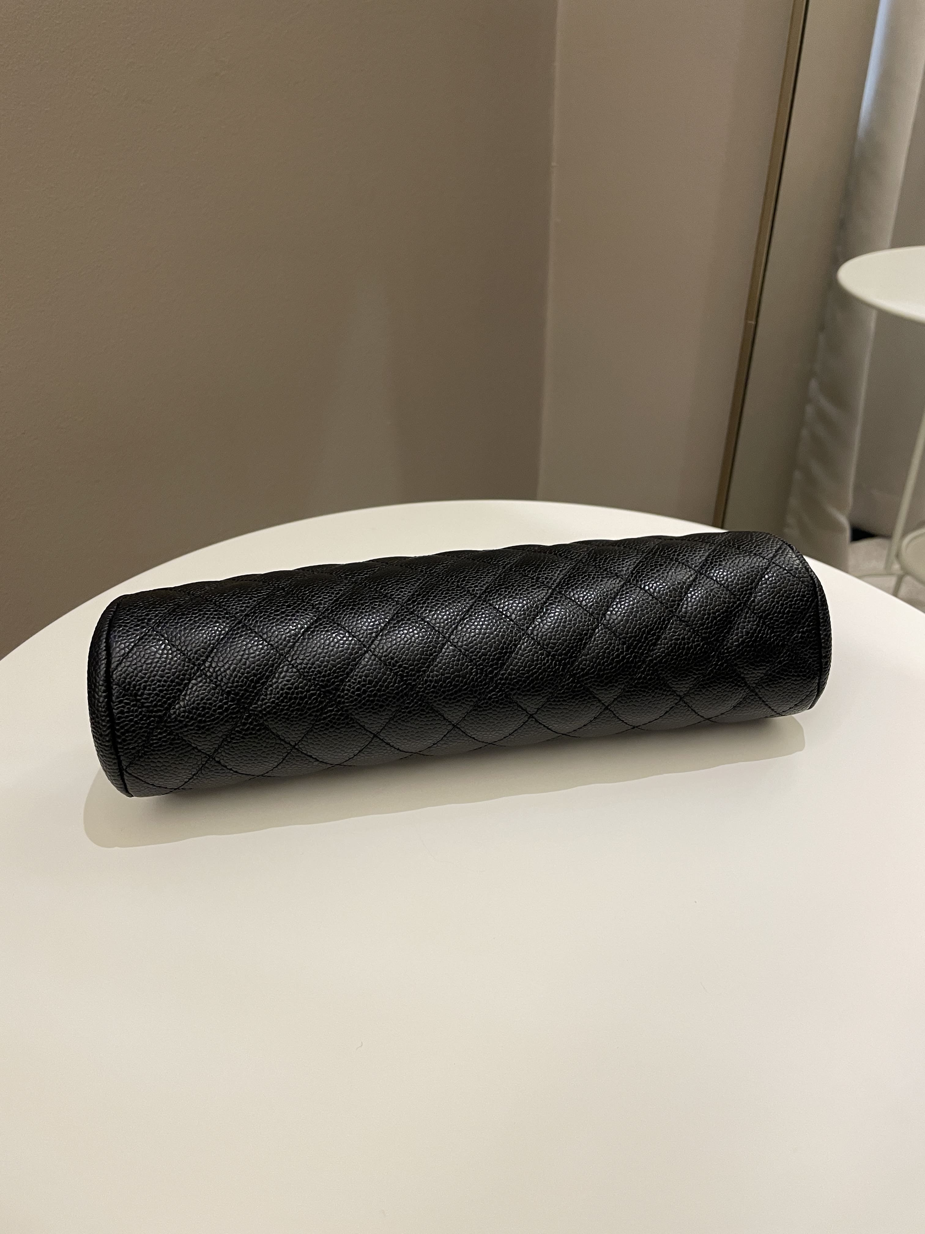 Chanel Quilted Kiss Lock Moon Clutch Black Caviar