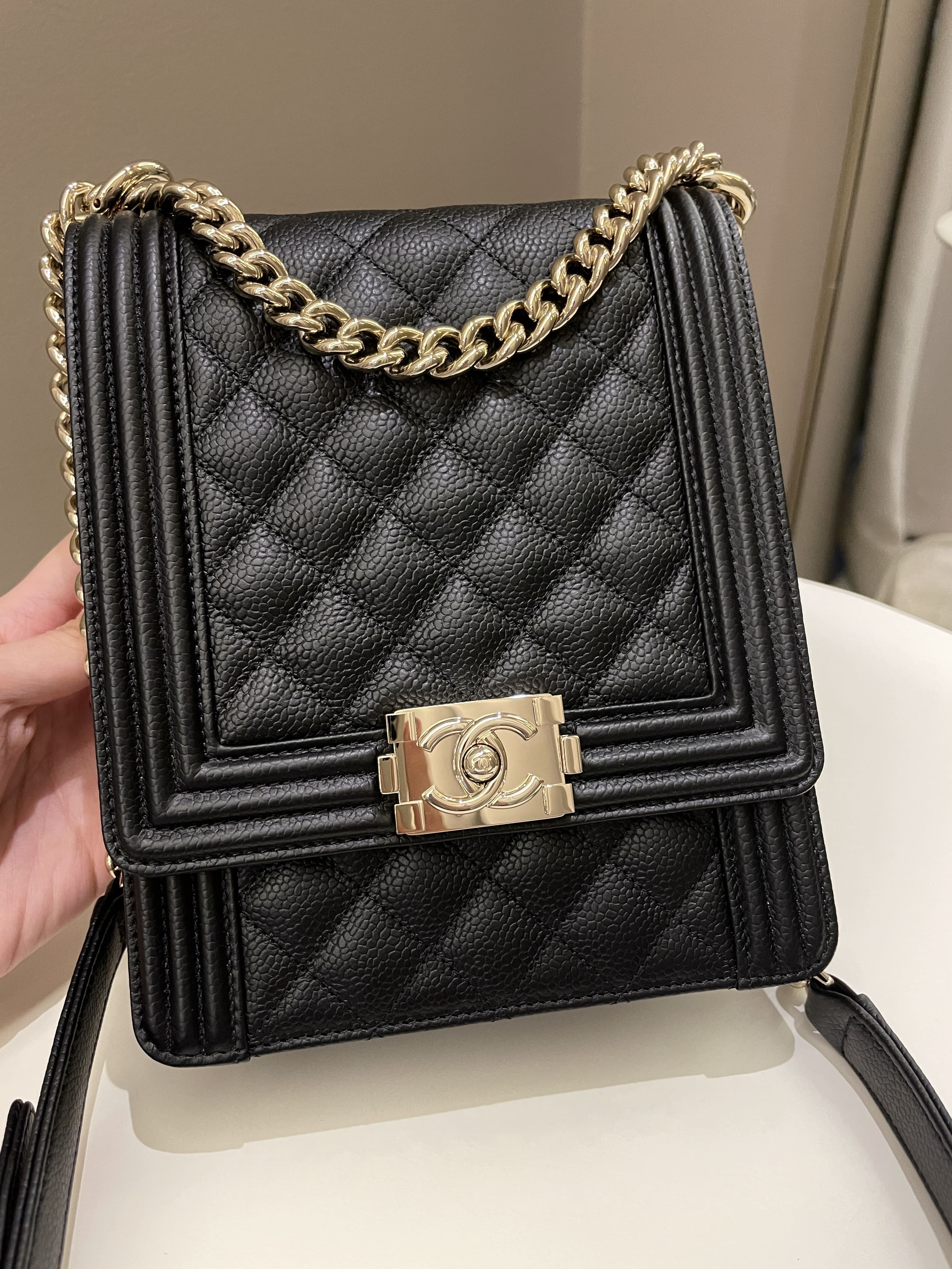 Chanel Quilted North South Boy Black Caviar