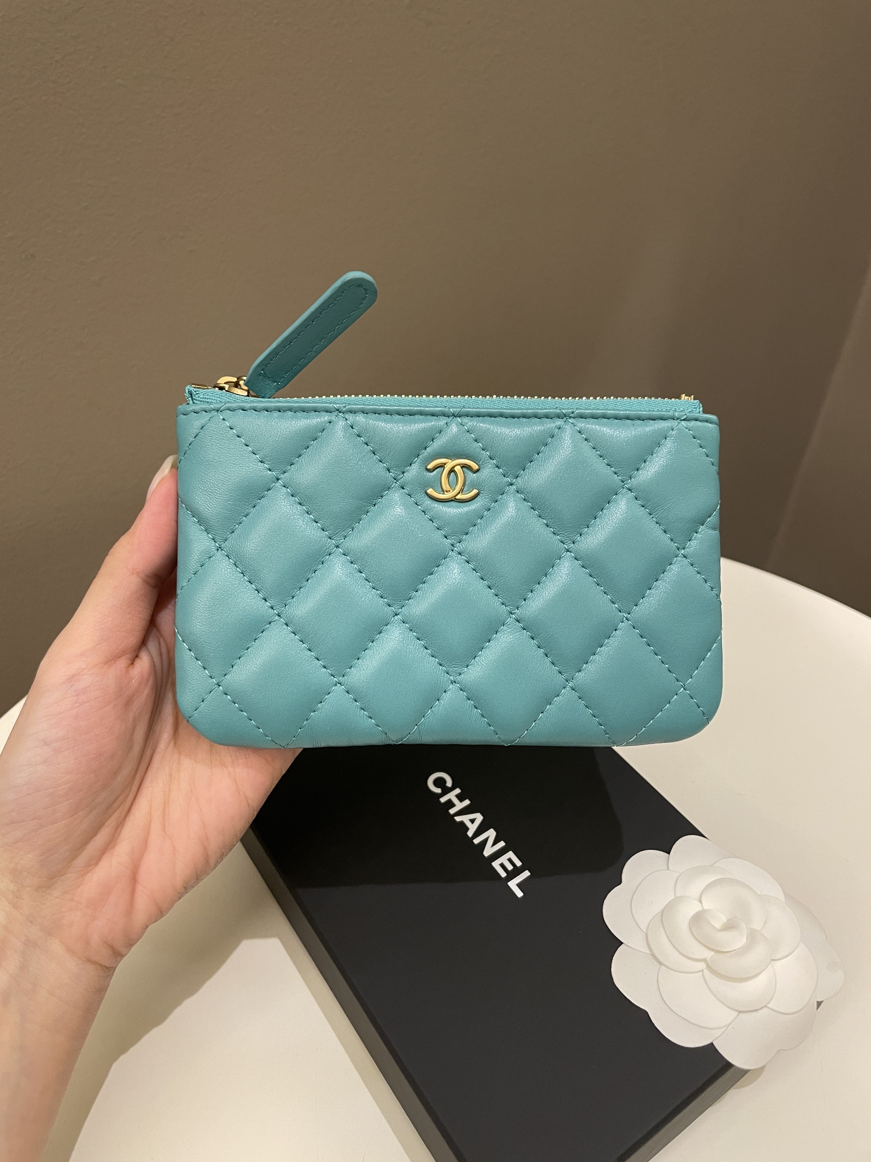 Chanel Classic Quilted Mini OCase Turquoise Lambskin