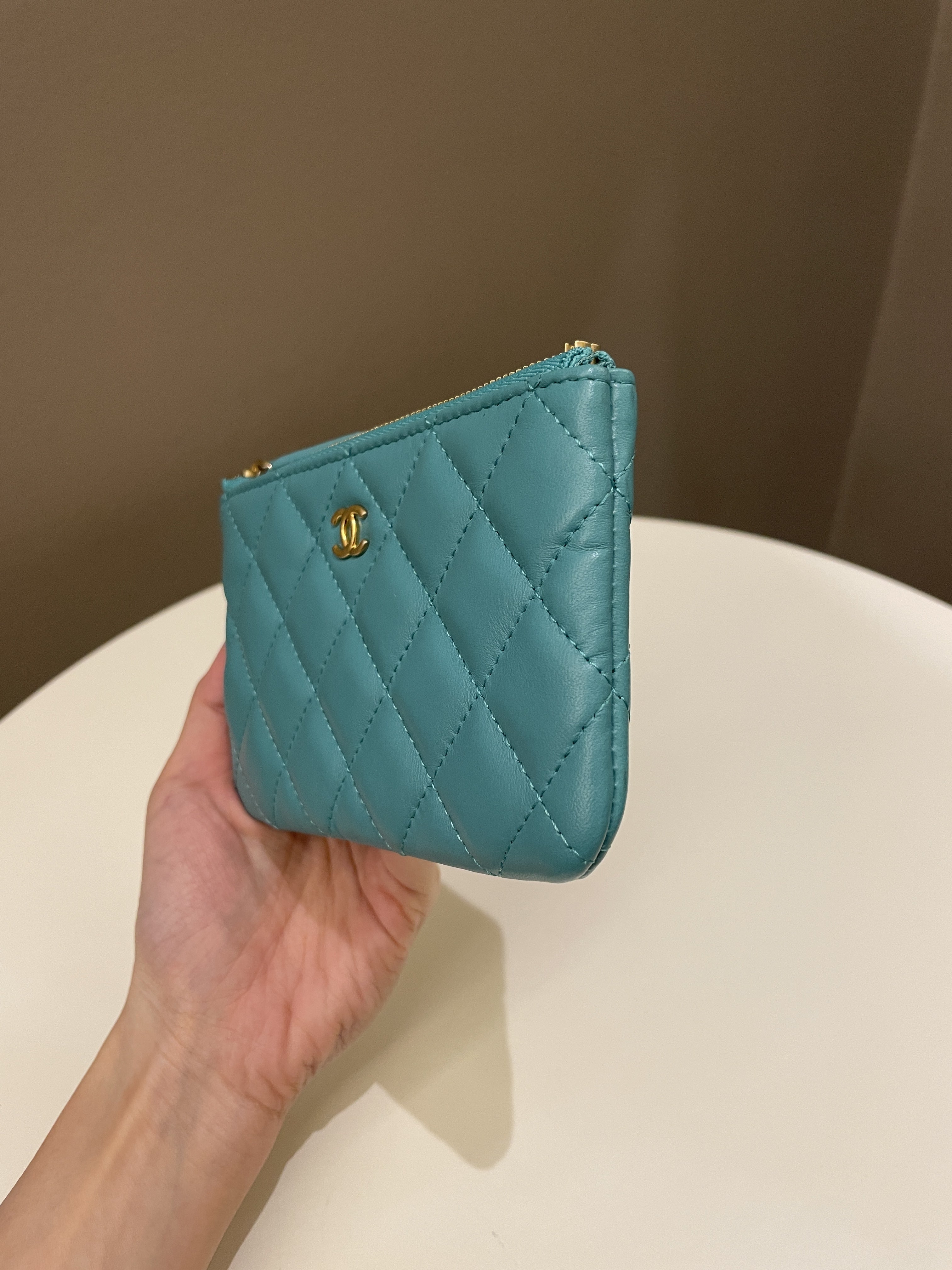Chanel Classic Quilted Mini OCase Turquoise Lambskin