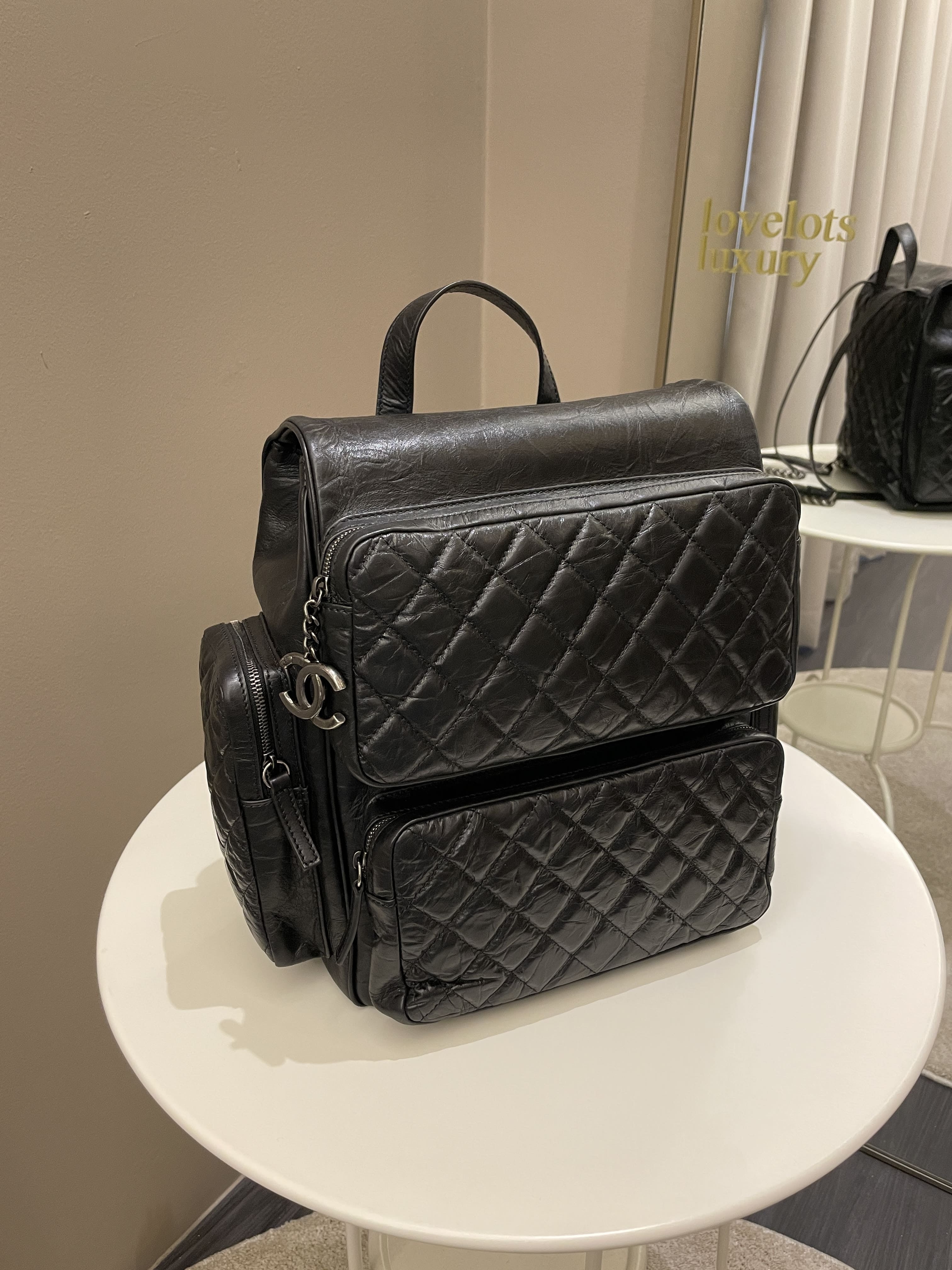 Chanel Quilted Casual Rock Backpack Black Aged Calf