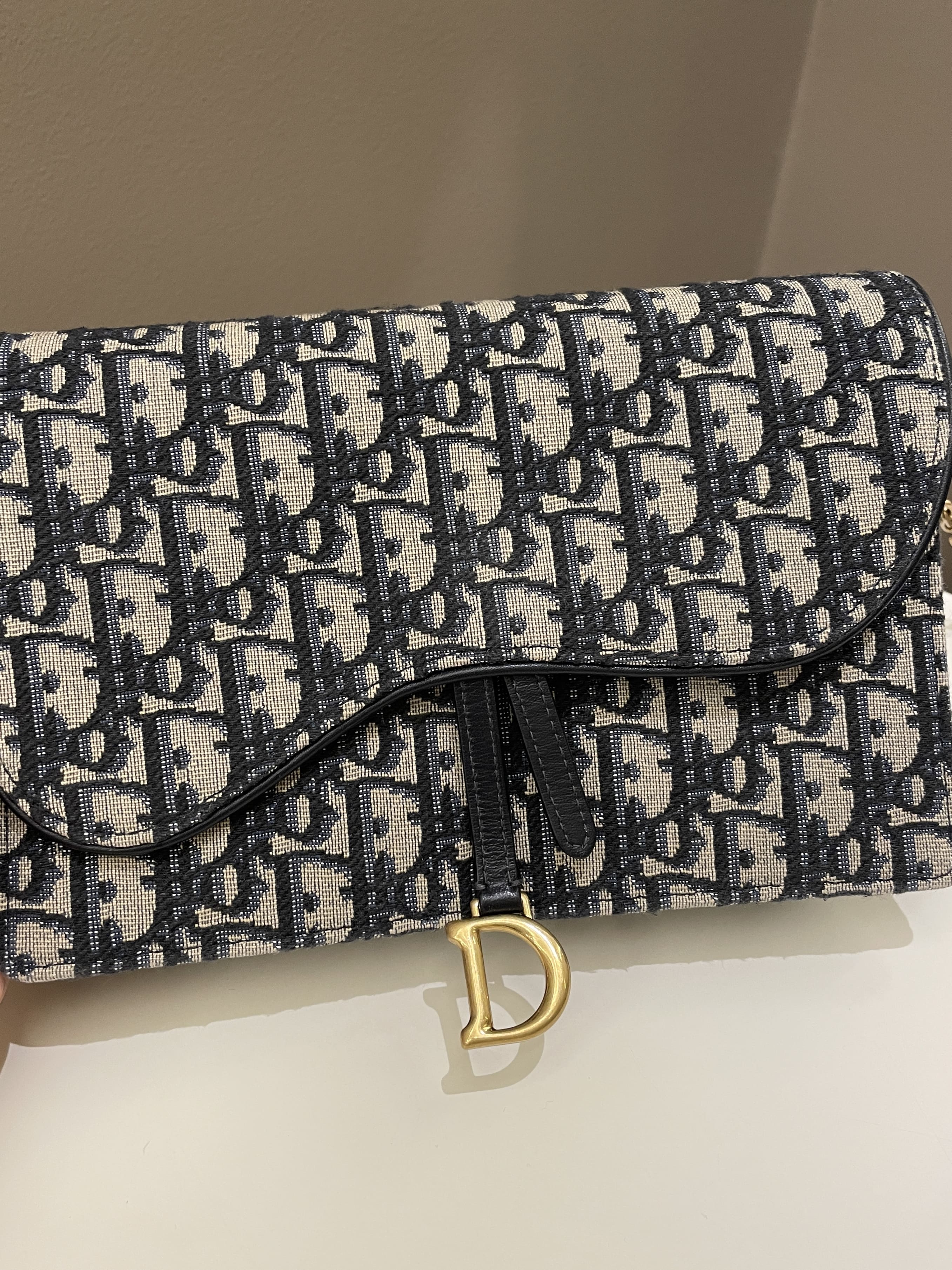 Christian Dior Saddle Pouch with Chain, Blue