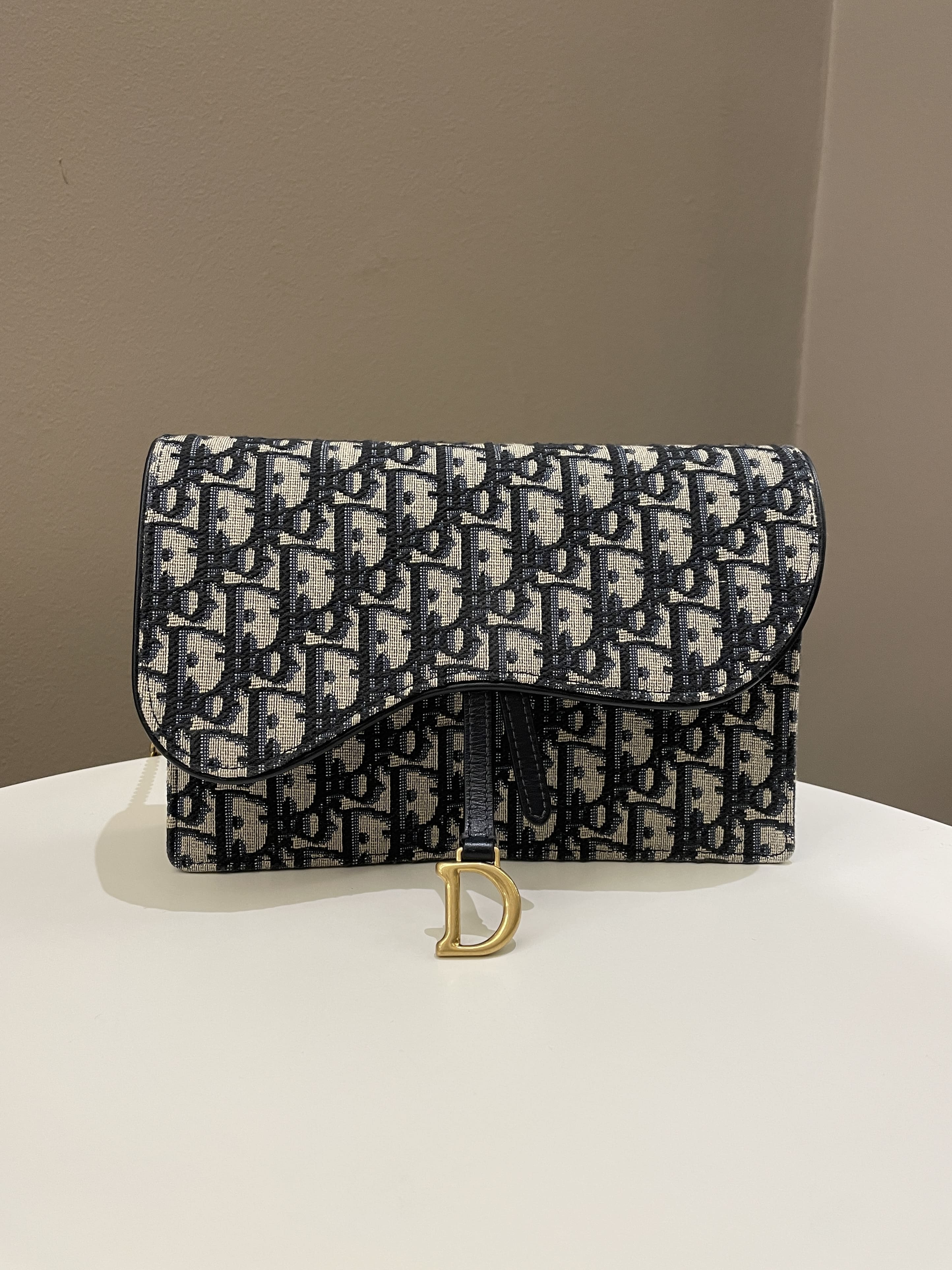 Dior Saddle Mini Cardholder With Chain, Grey - Laulay Luxury