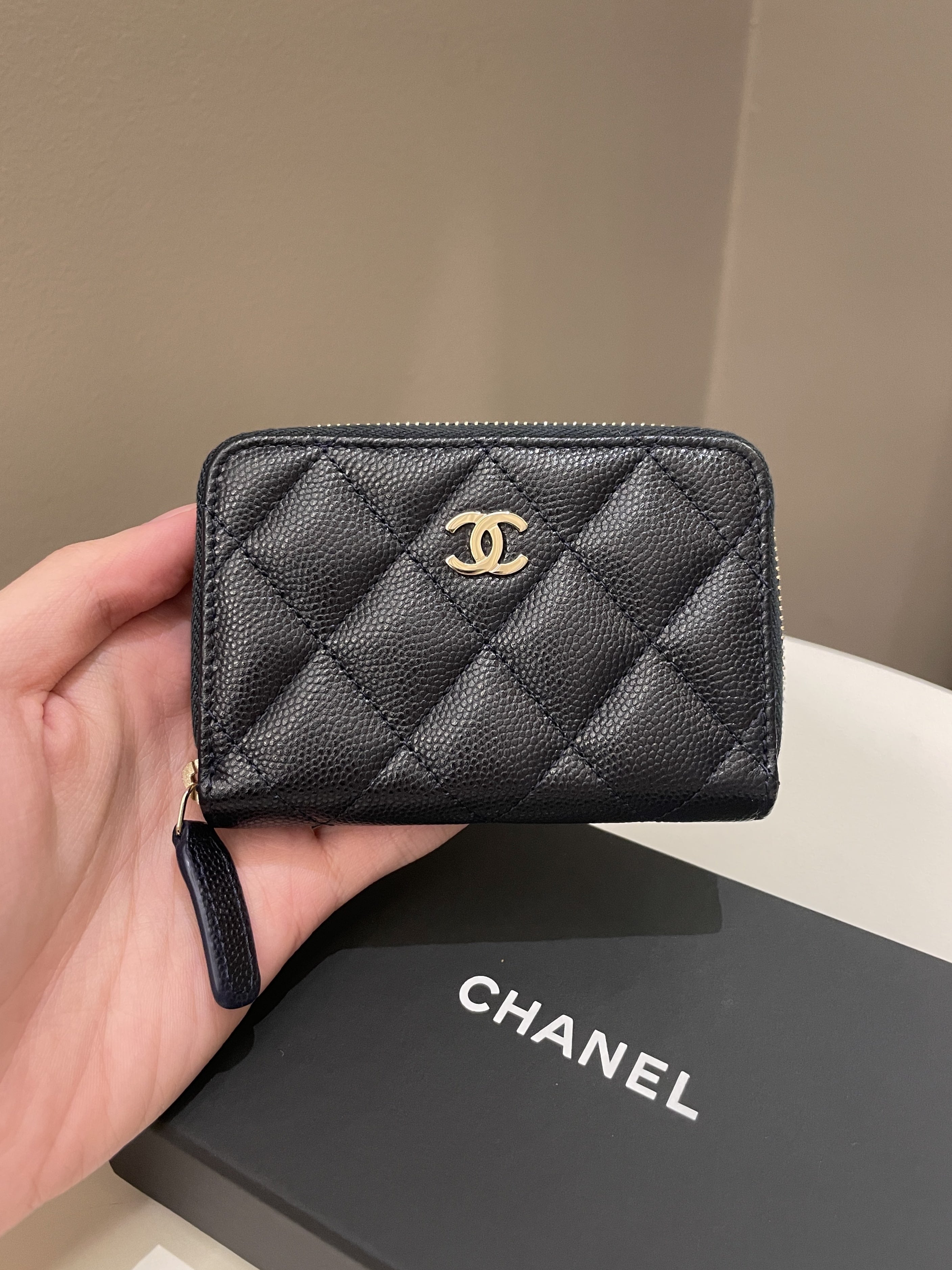 Chanel Quilted Zip Card Holder Midnight Caviar