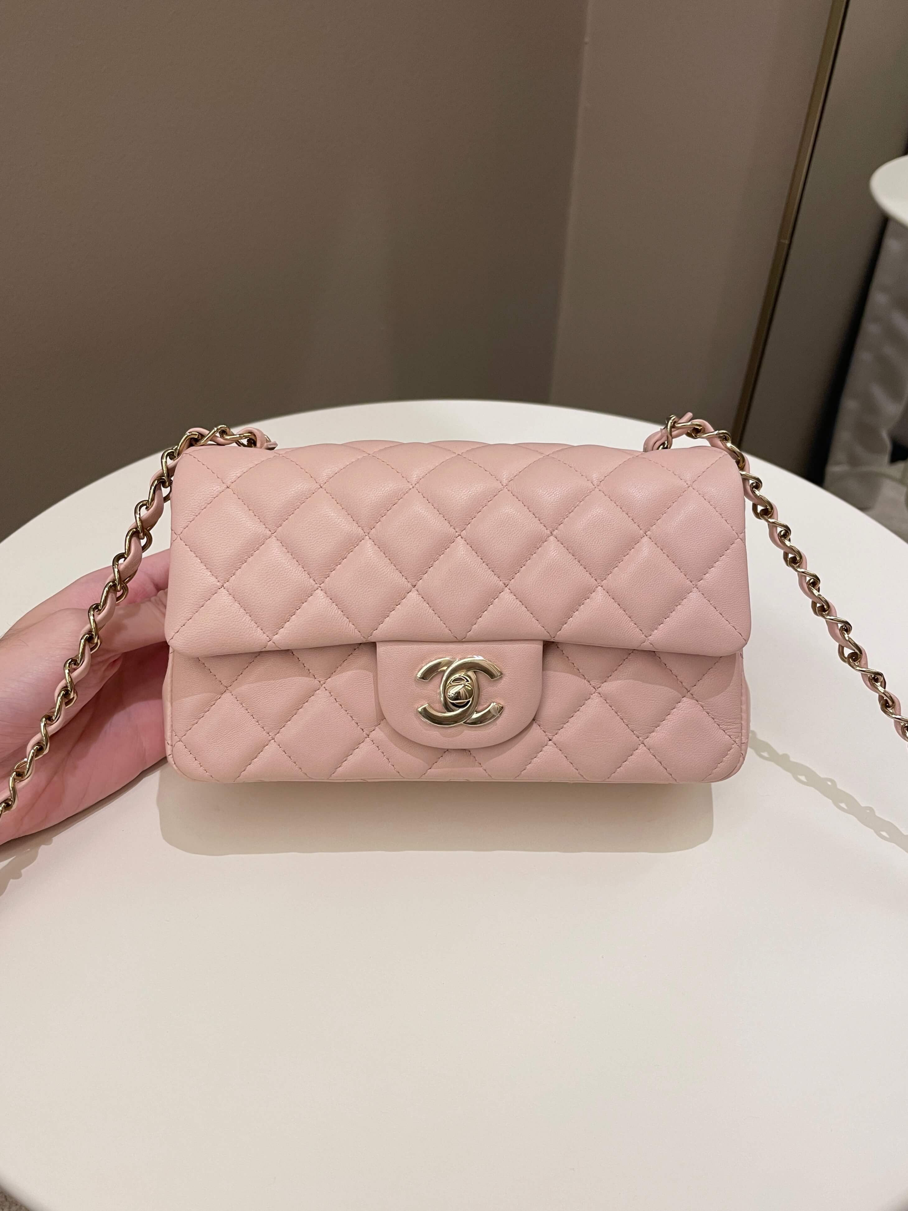 Chanel Light Pink Quilted Lambskin Mini Rectangle Classic Single