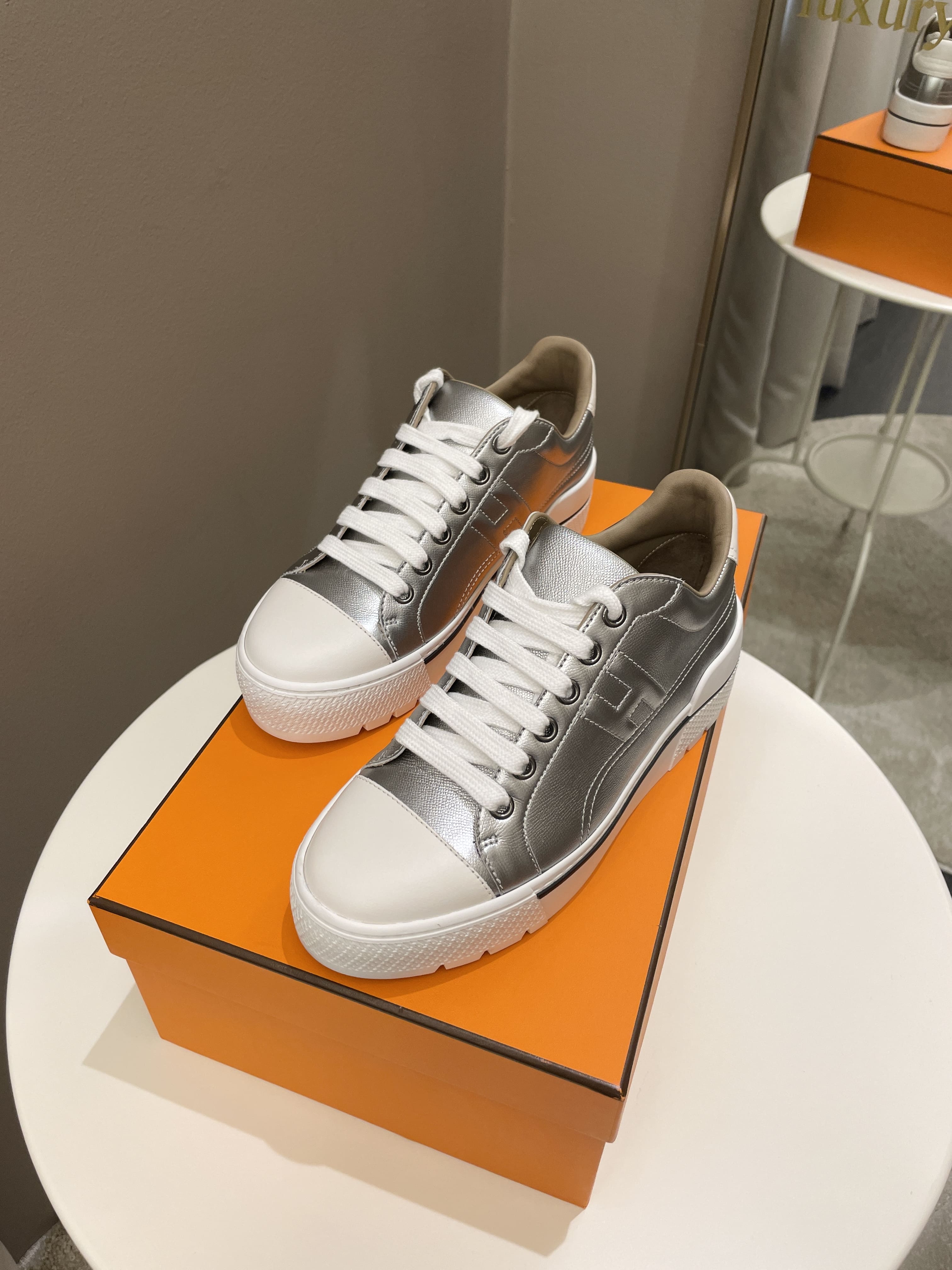 Hermes Voltage Sneaker Gris Argente/ Blanc Size 35.5