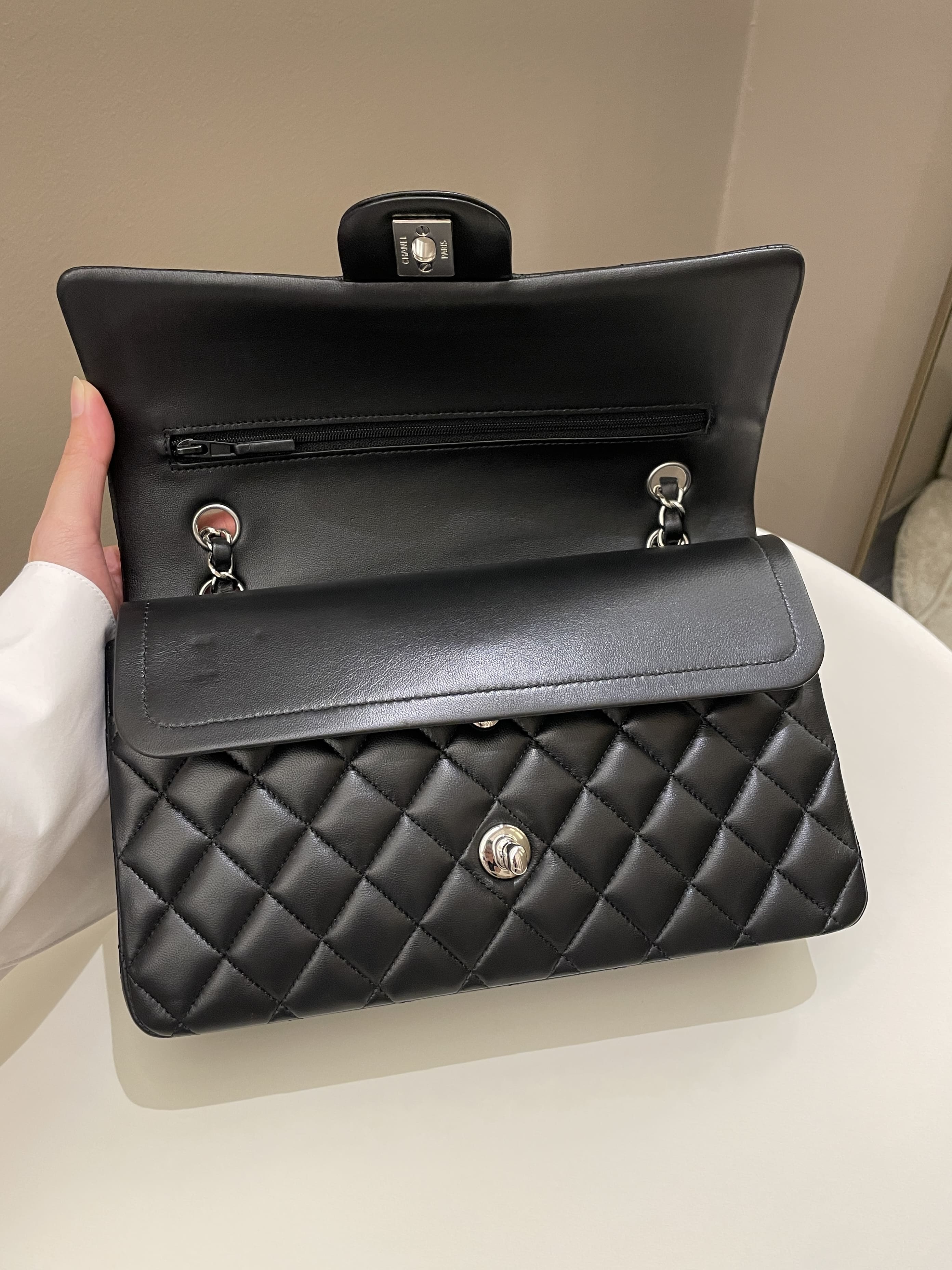 Chanel Classic Quilted Medium Double Flap Black Lambskin