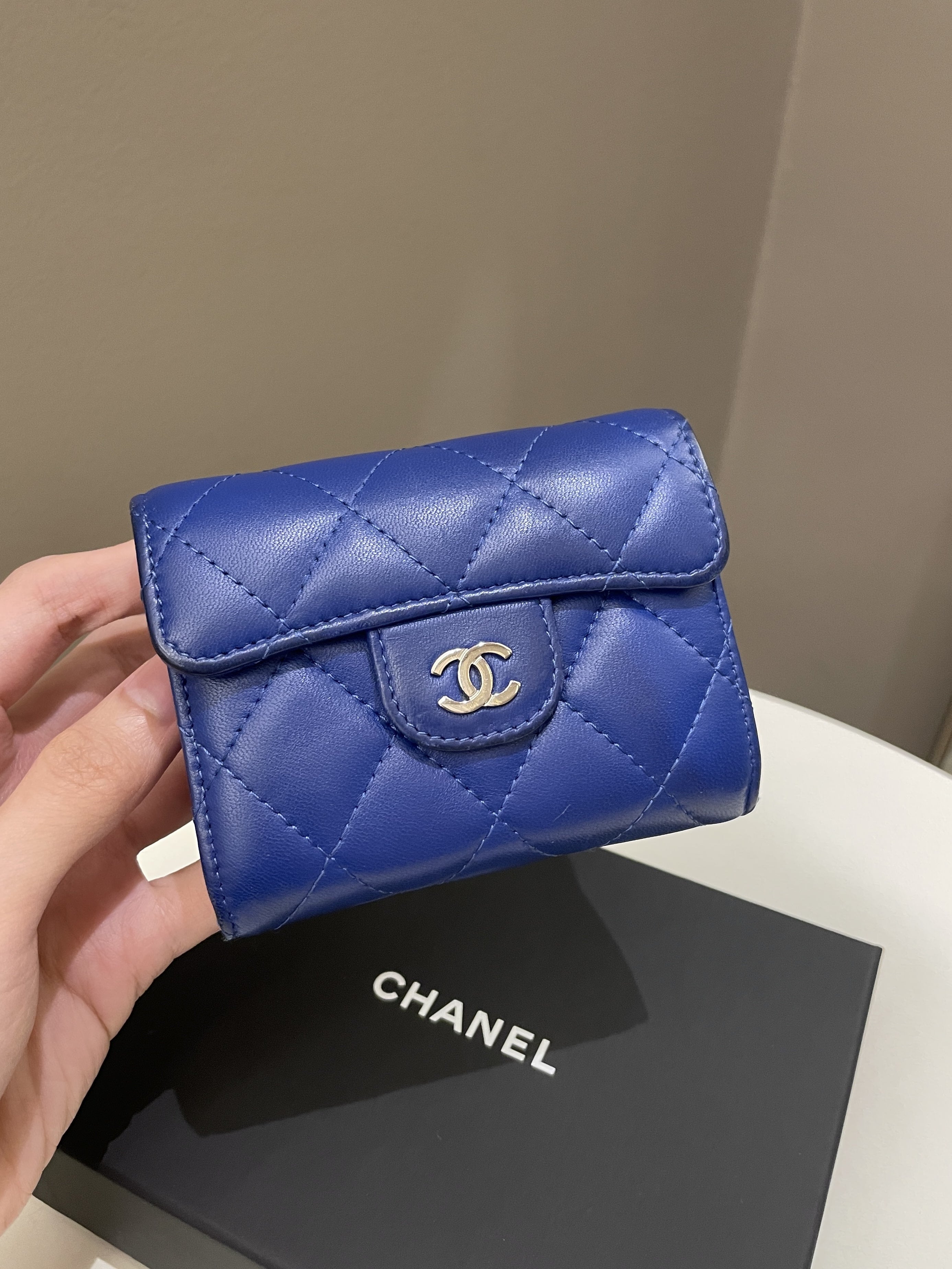 Chanel Classic Quilted XL Card Holder Cobalt Blue Lambskin