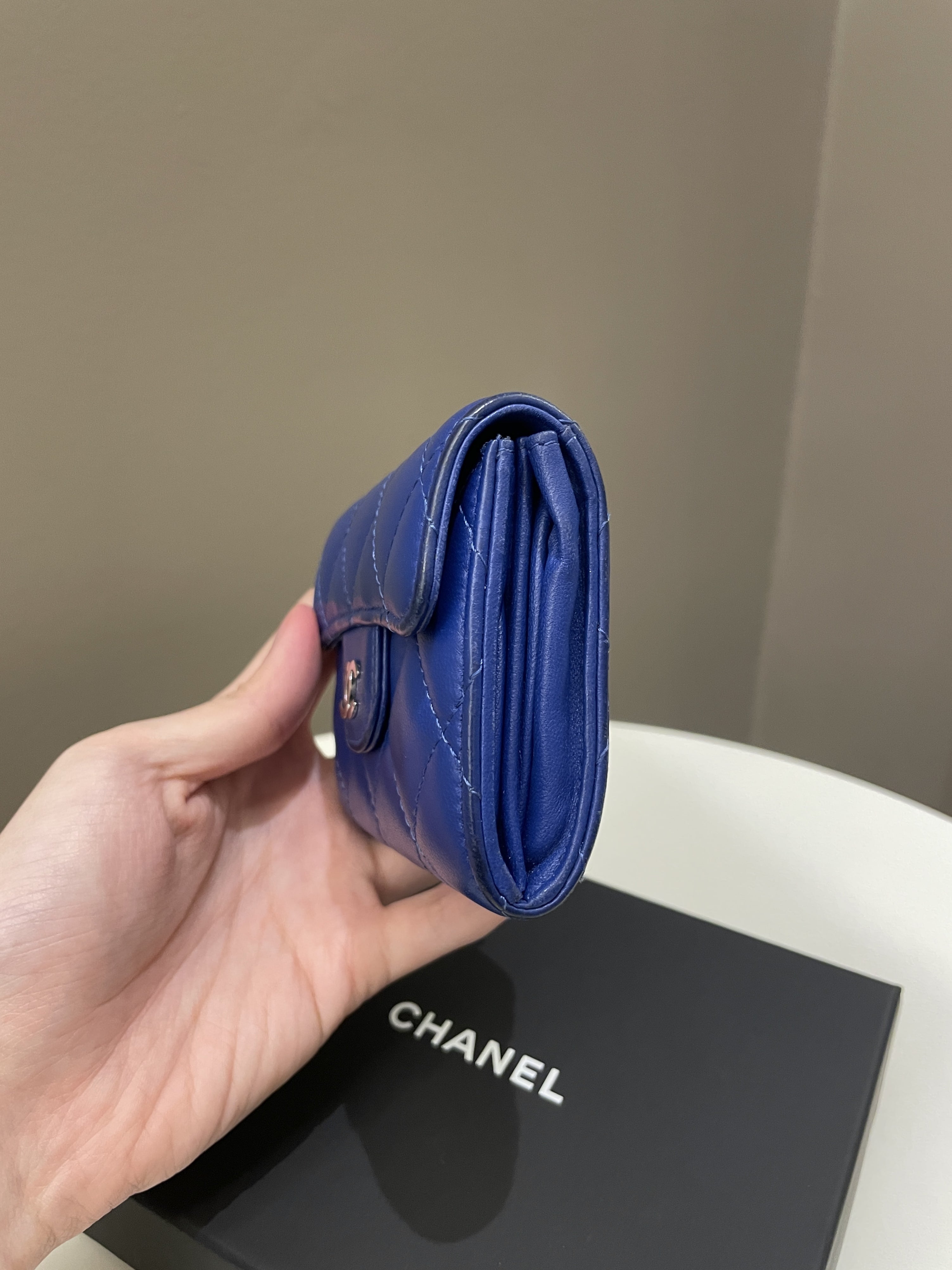 Chanel Classic Quilted XL Card Holder Cobalt Blue Lambskin