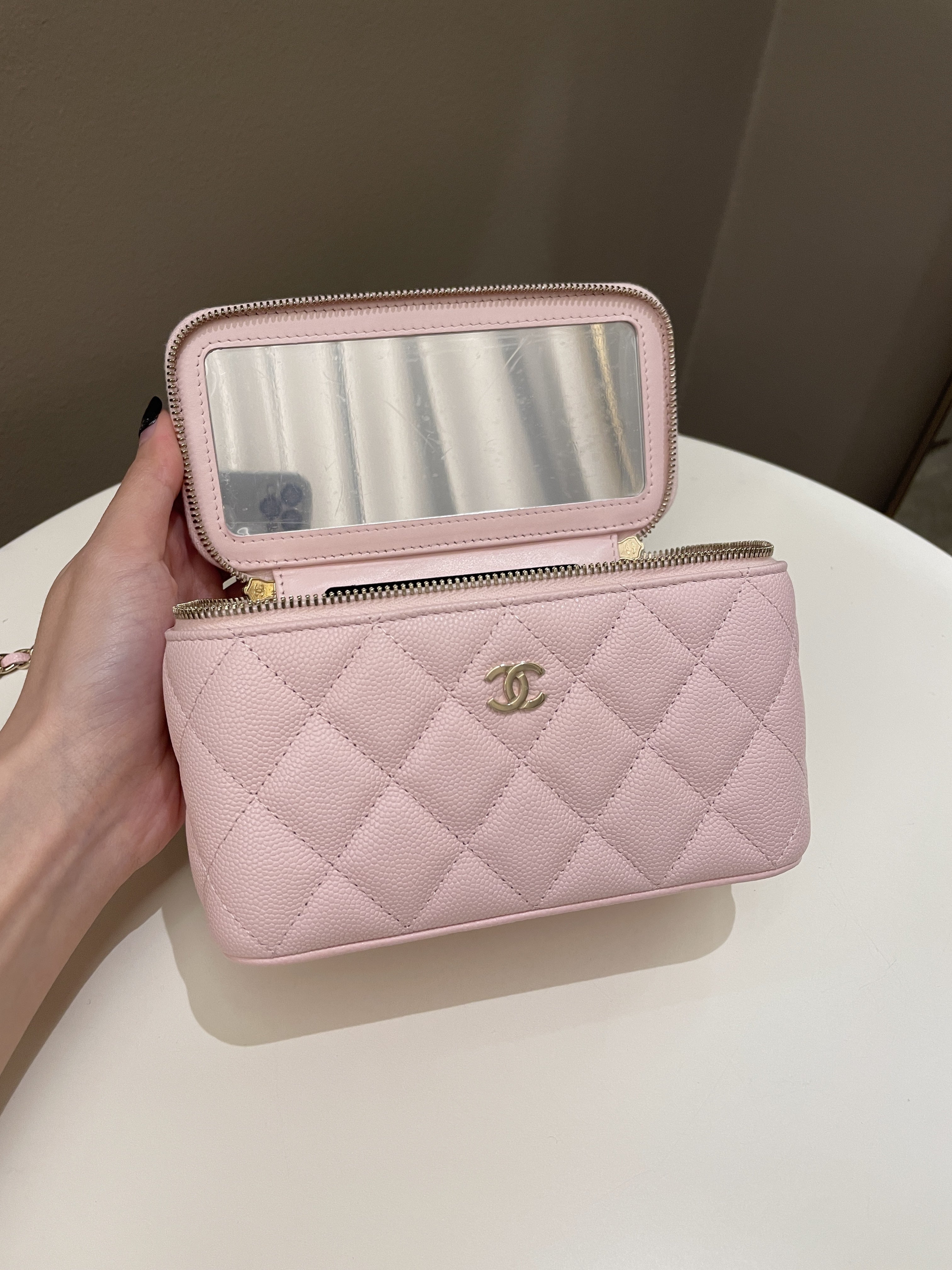 Chanel Quilted Mini Vanity Rectangular Rose Clair Lilac Caviar