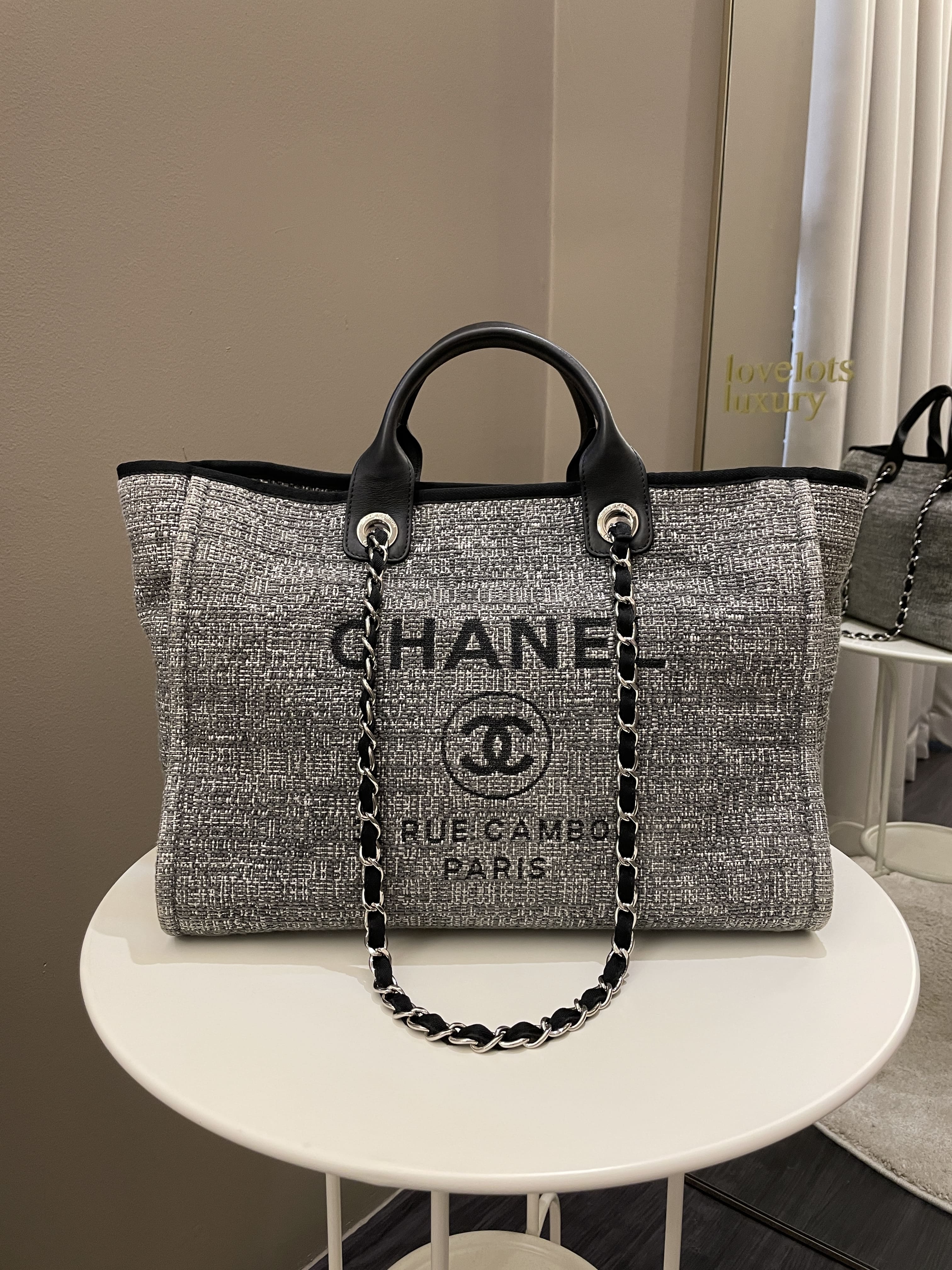 Chanel Black/White Canvas Deauville Large Shopping Tote Bag - Yoogi's Closet