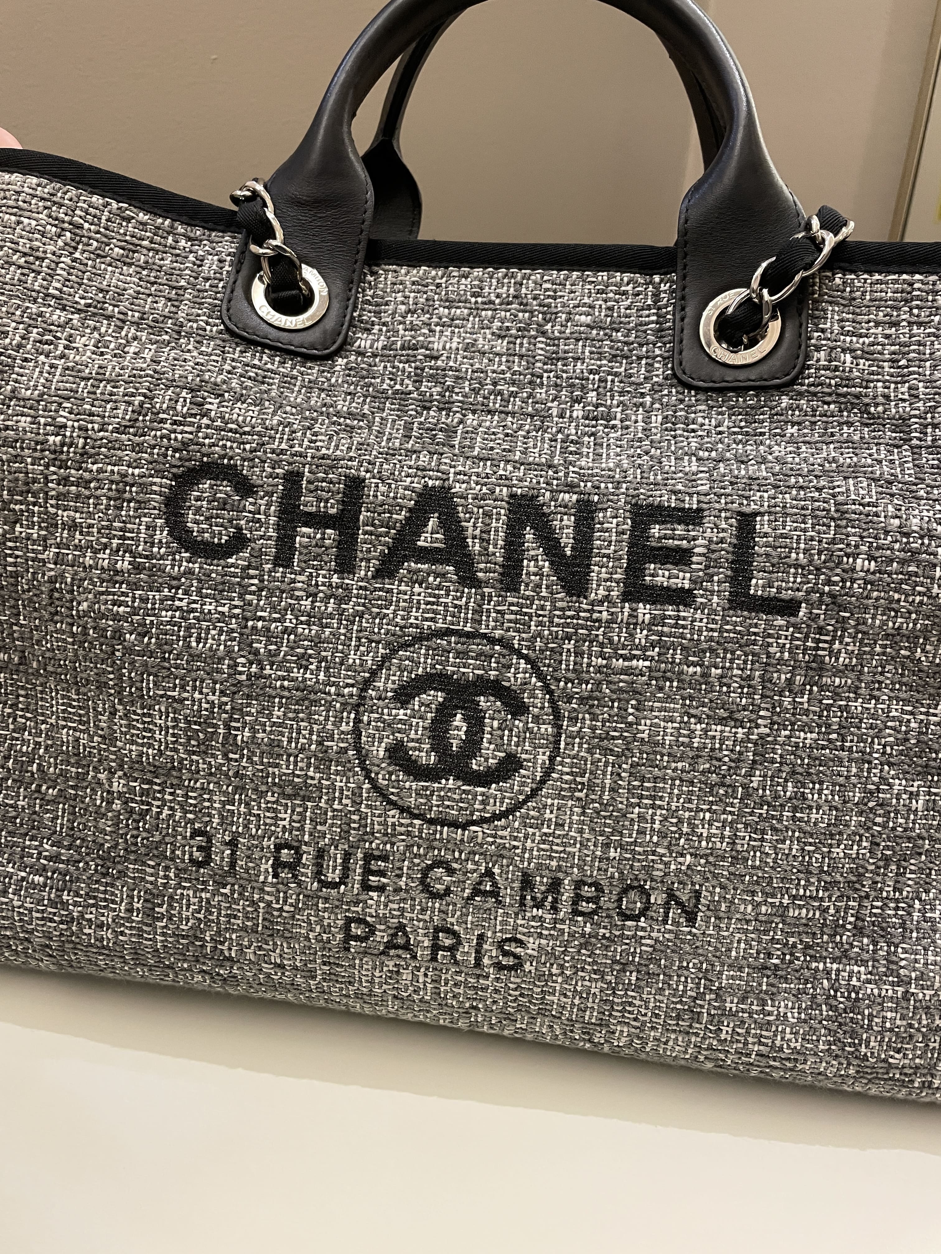 Chanel Deauville Shopper Tote Grey/ Black Canvas