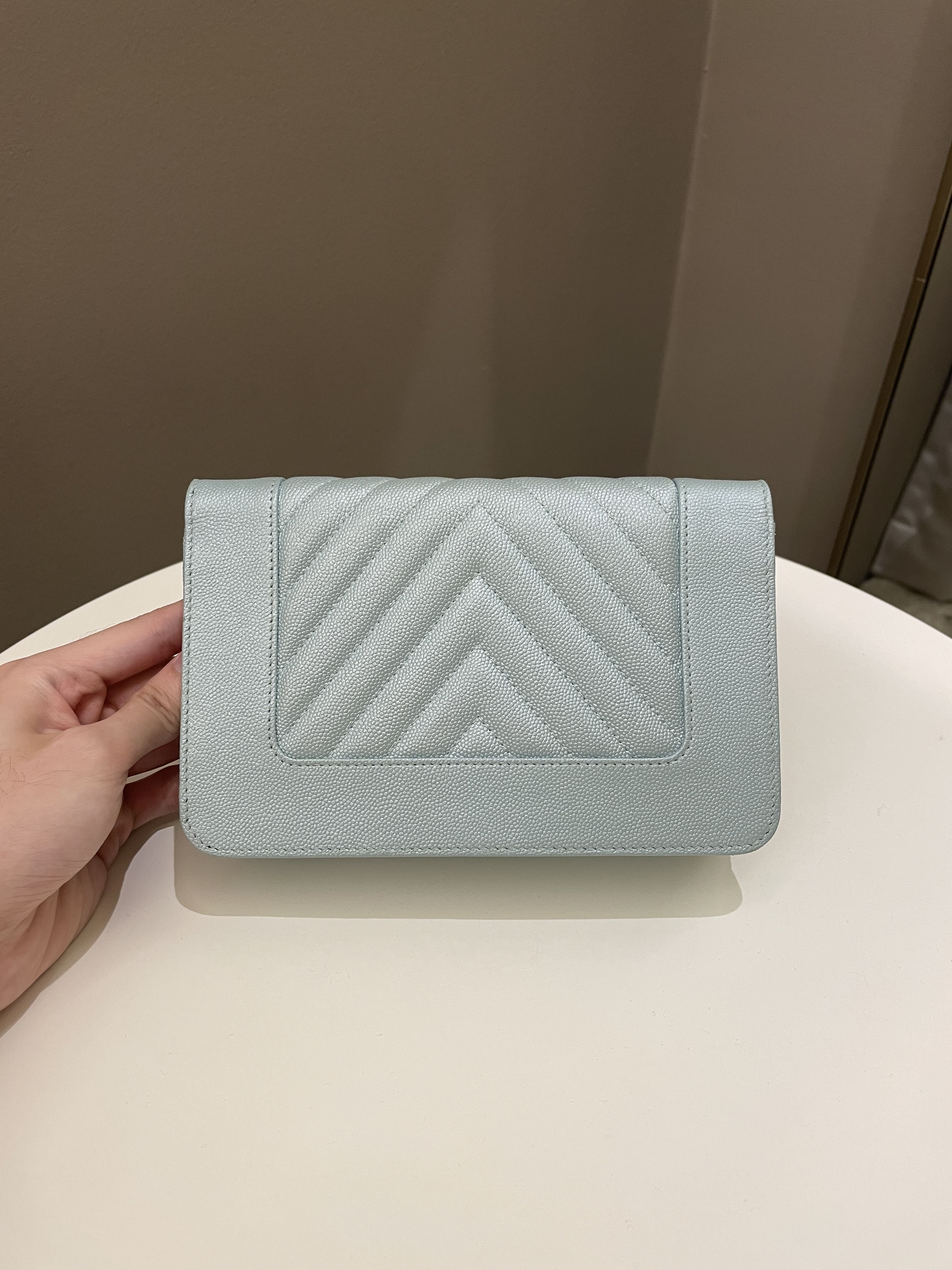 Chanel Mademoiselle Wallet On Chain Blue Iridescent Caviar