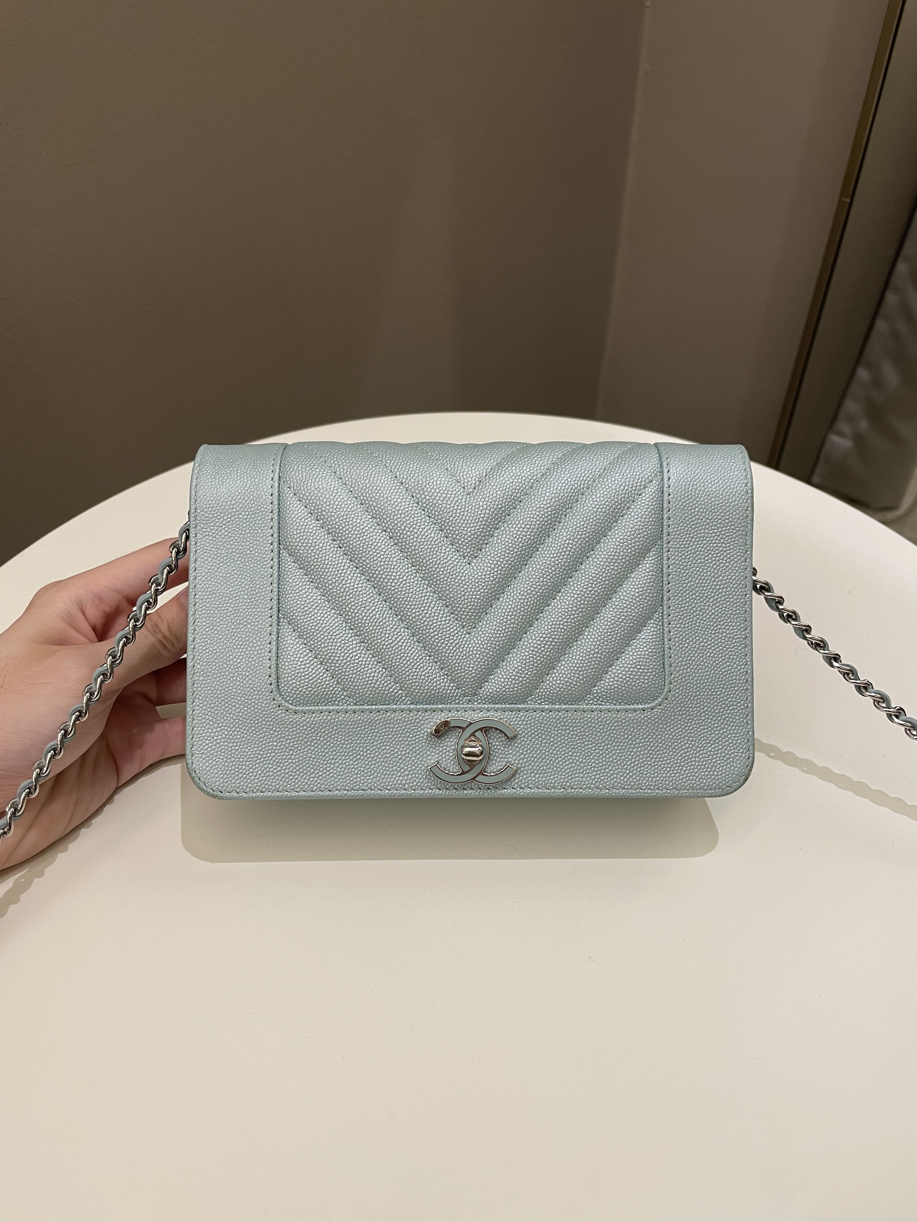 Chanel Mademoiselle Wallet On Chain Blue Iridescent Caviar