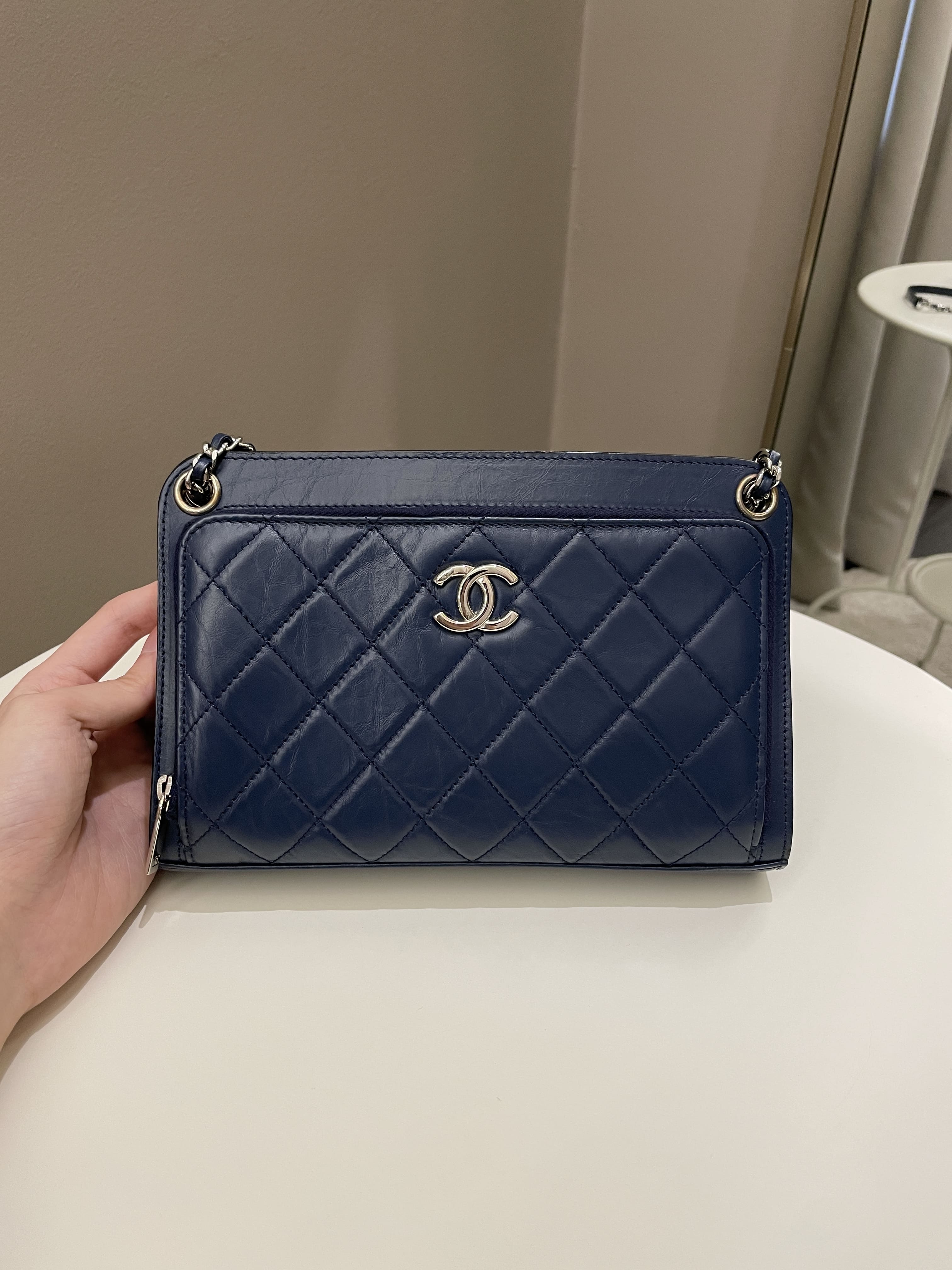 Chanel Quilted Small Shoulder Clutch Bag Blue Aged Calfskin – ＬＯＶＥＬＯＴＳＬＵＸＵＲＹ