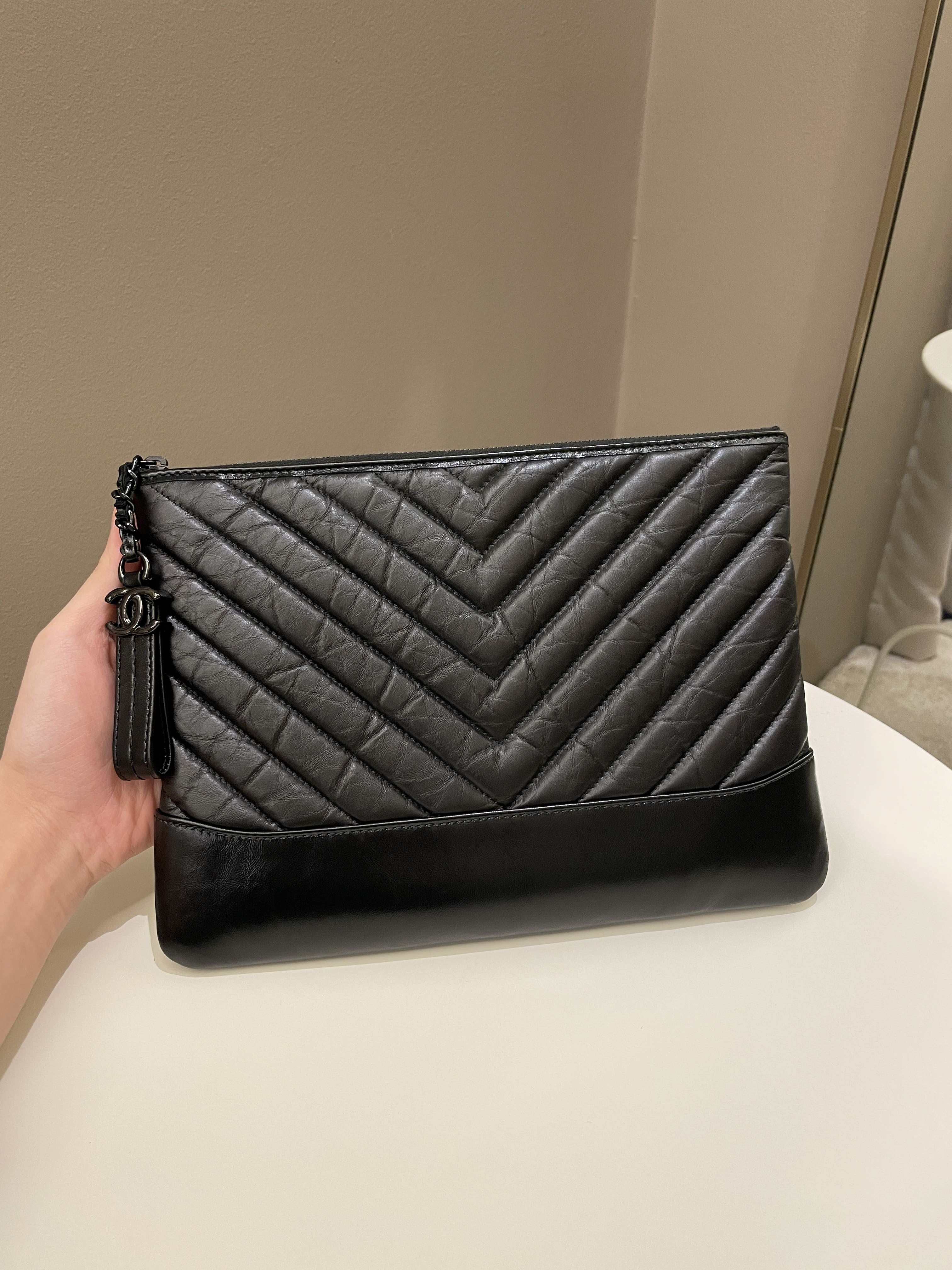 Chanel Gabrielle Small Hobo in Chevron Quilted Black Aged Calfskin - SOLD