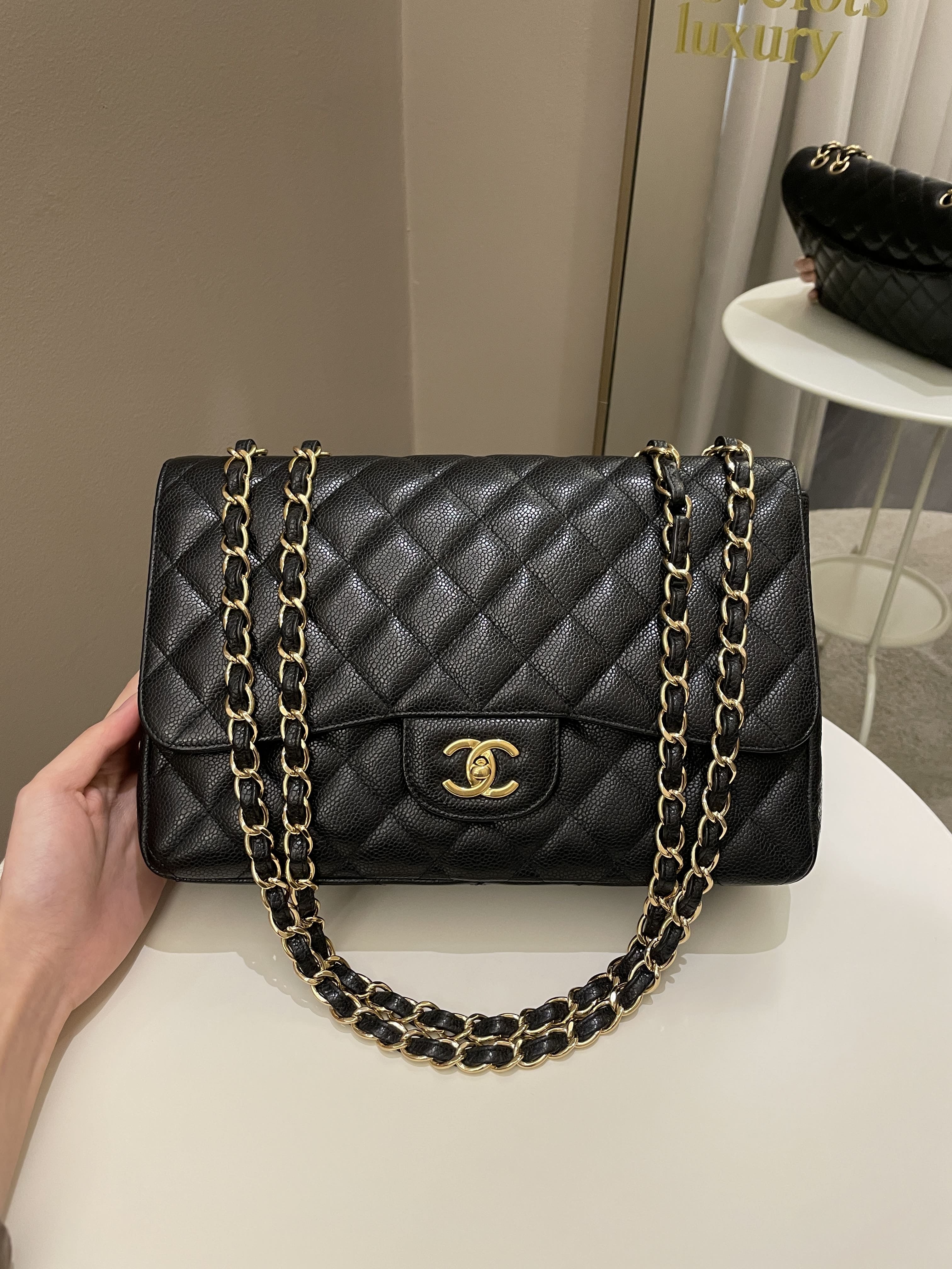 Chanel Classic Quilted Jumbo Single Flap Black Caviar – ＬＯＶＥＬＯＴＳＬＵＸＵＲＹ