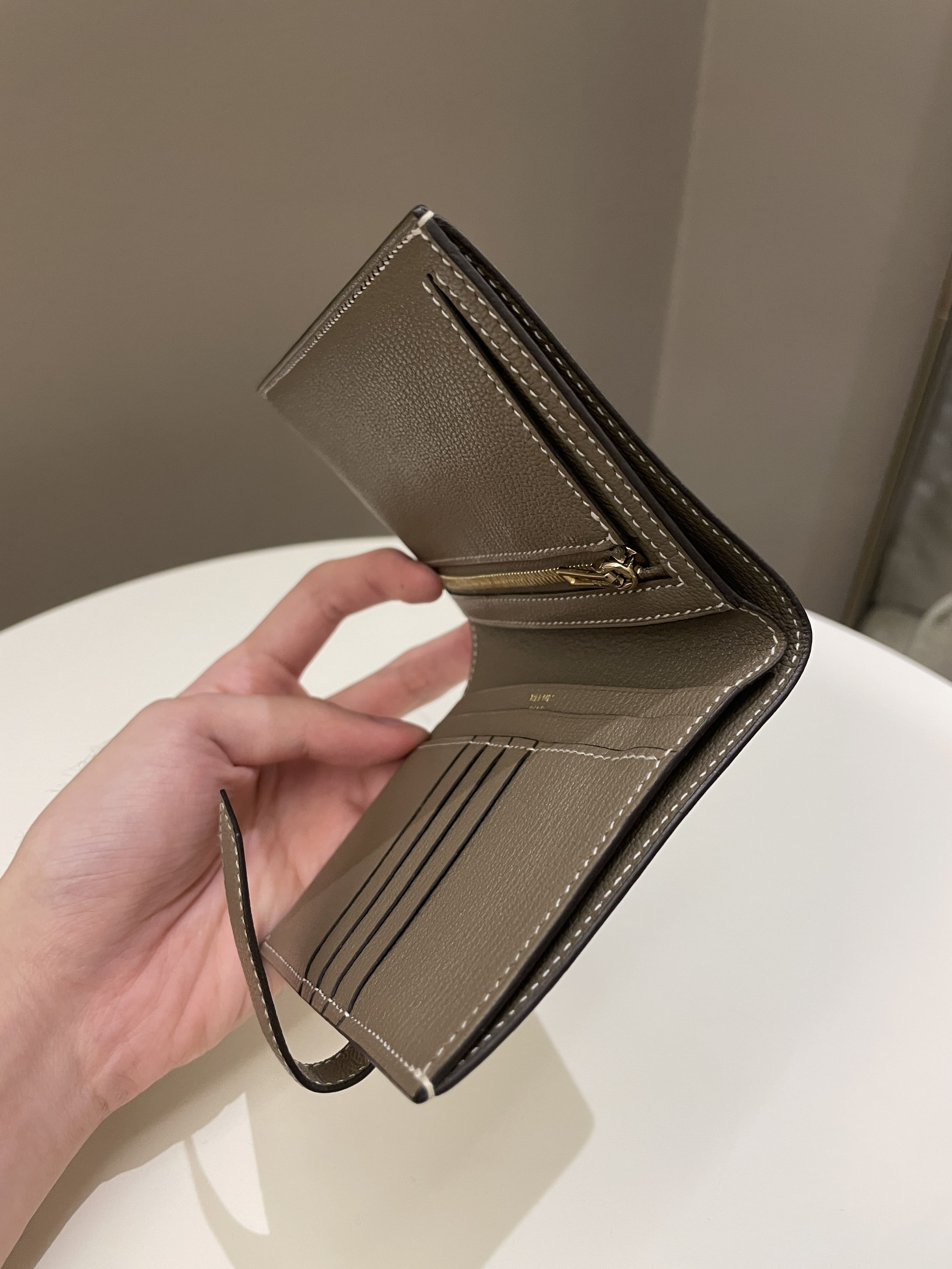 Hermes Bearn Compact Wallet Etoupe Chèvre
