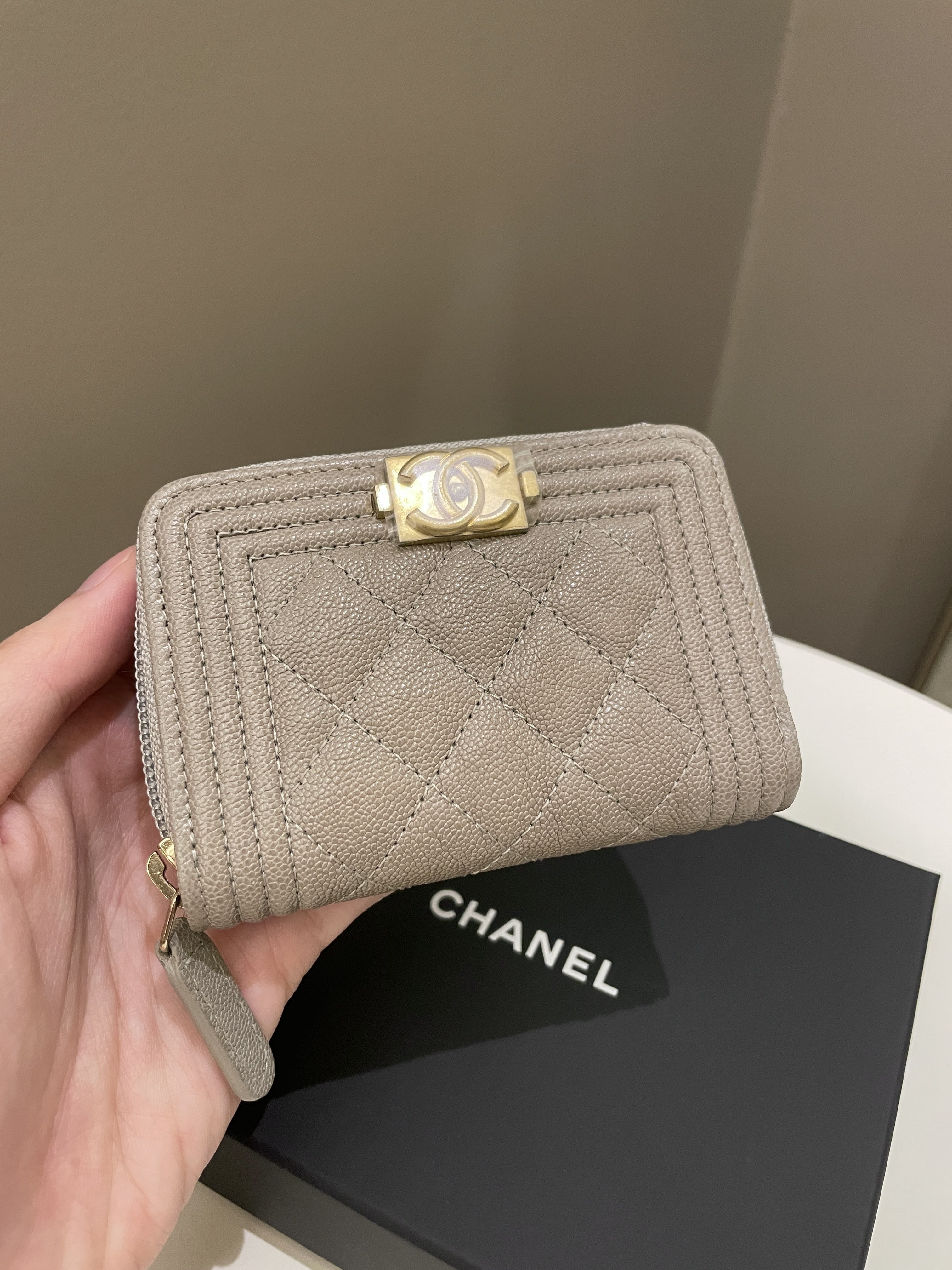 Chanel Boy Zipped Around Card Holder Grey Caviar