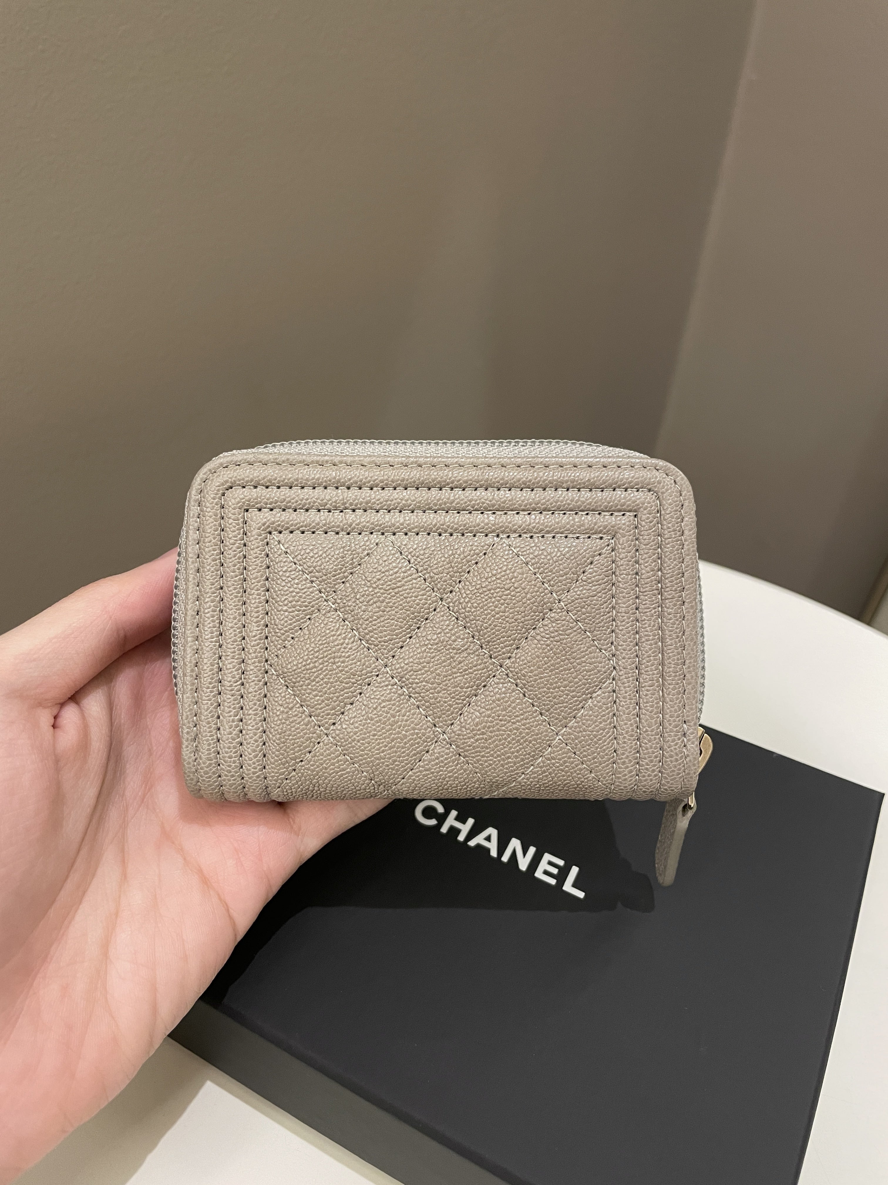 Chanel Boy Zipped Around Card Holder Grey Caviar