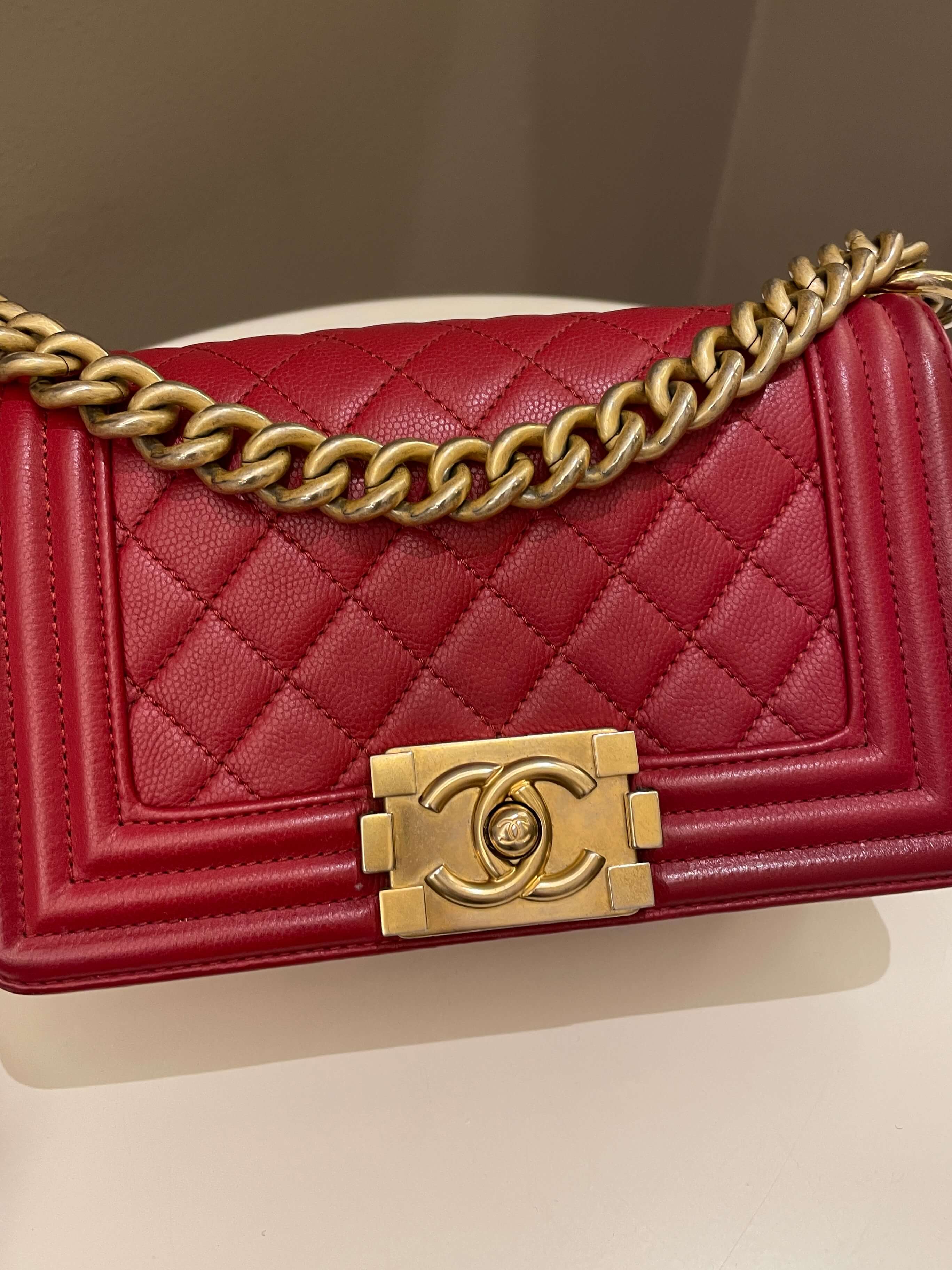 Chanel Quilted Small Boy Red Caviar