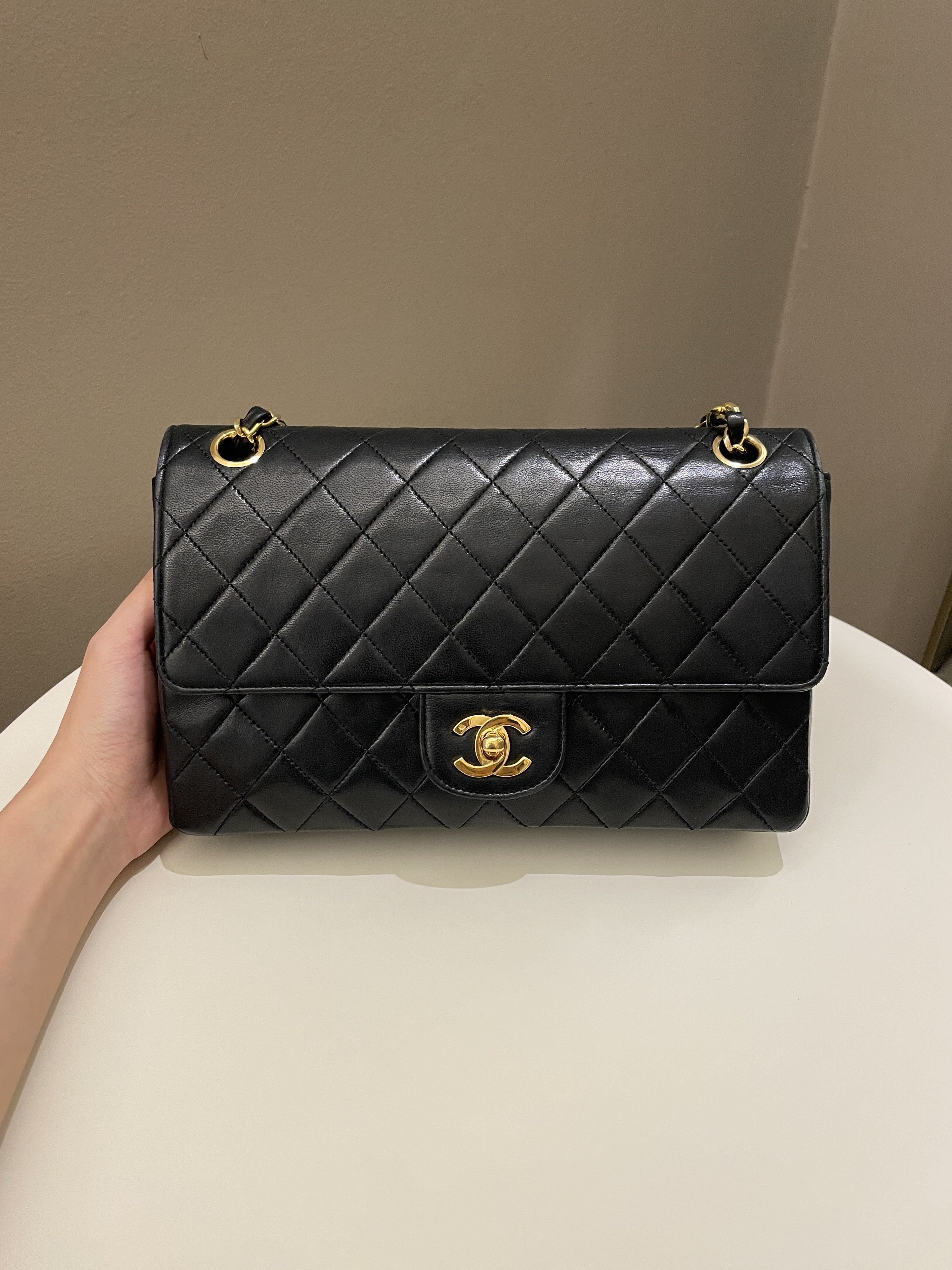 Chanel Vintage Classic Quilted Medium Double Flap Black Lambskin